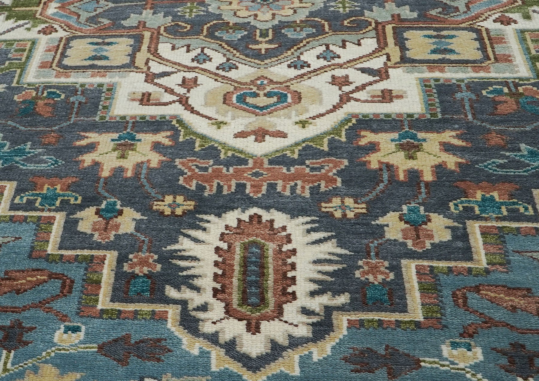 10x14 Blue, Ivory, Green Color Hand Knotted Oushak Wool  Oriental Rug