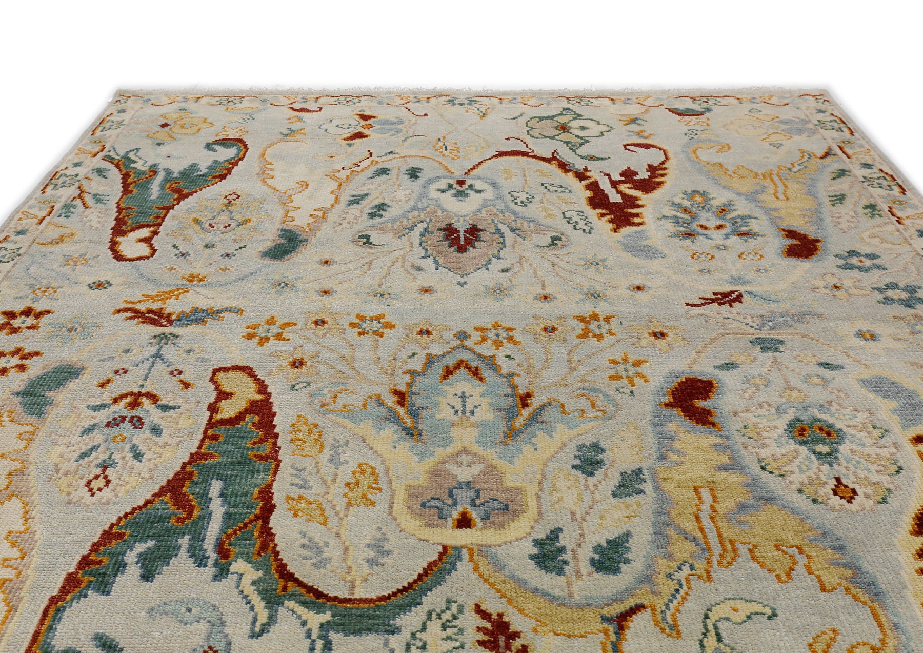 Mint Gray Multi Size Oushak Arts & Crafts Hand Knotted Wool Oriental Area Rug