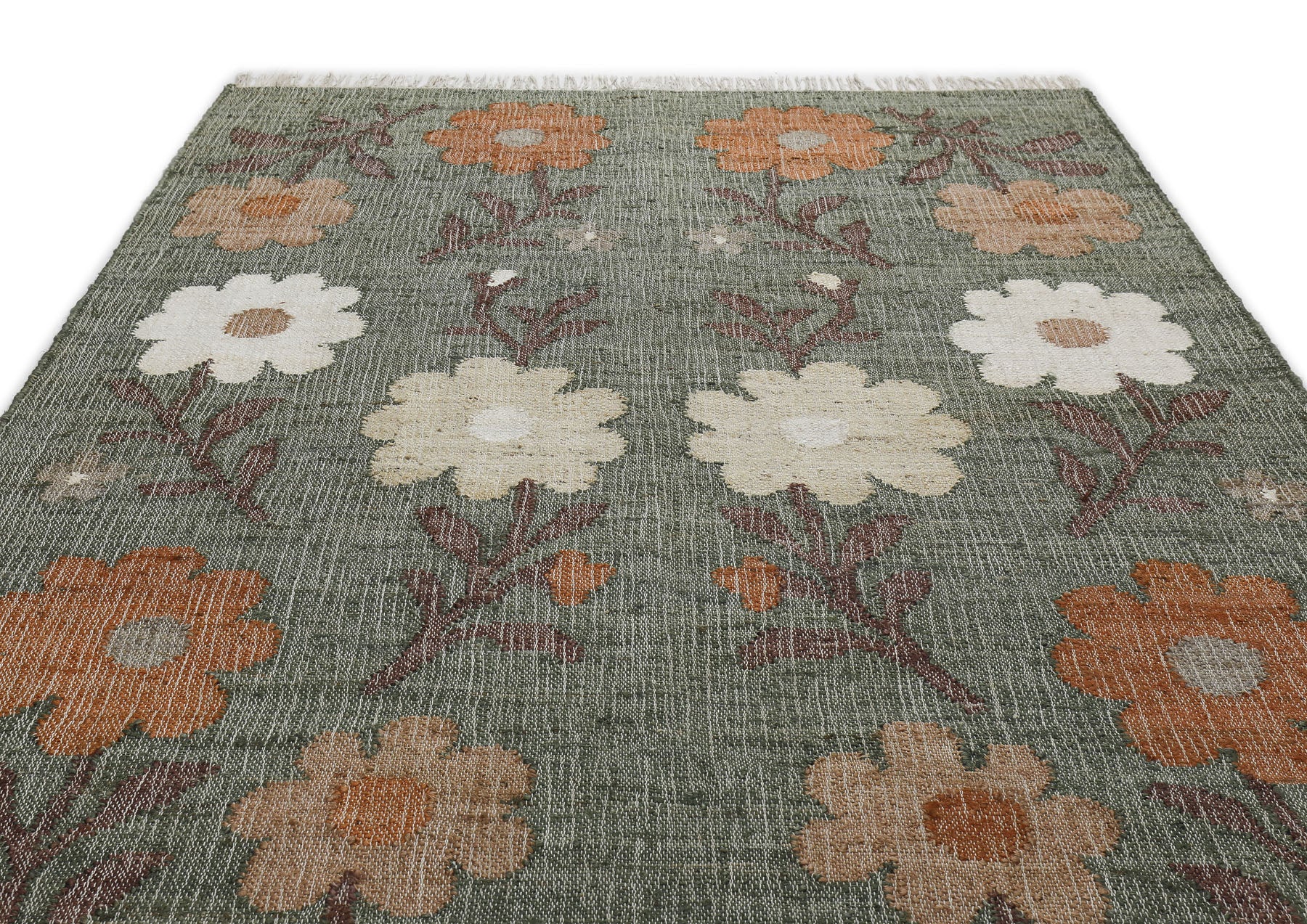 Multi Size Gray Moss Ivory Color Hand Woven Kilim Jute Traditional Oriental Rug