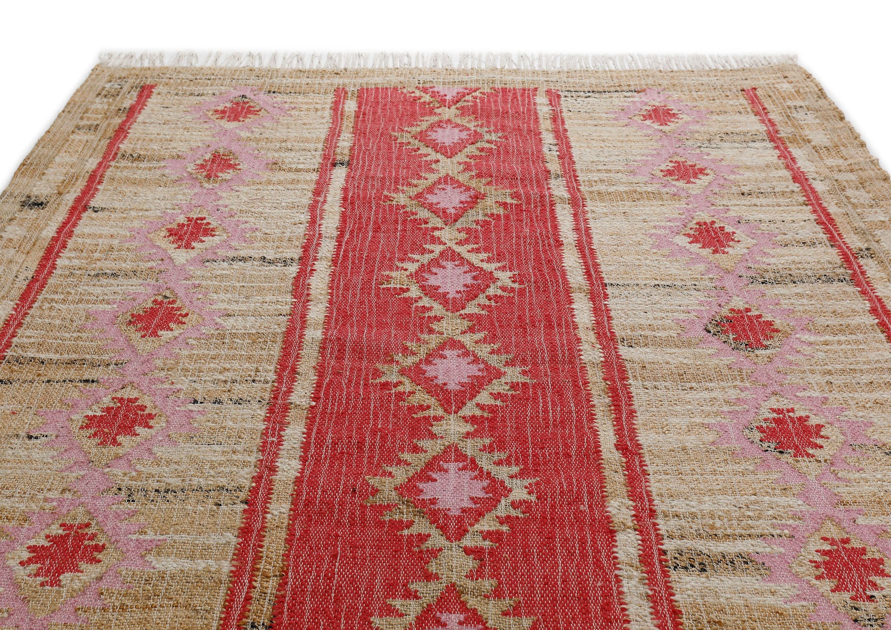 Multi Size Coral Beige Tan Color Hand Woven Kilim Jute Southwestern Oriental Rug