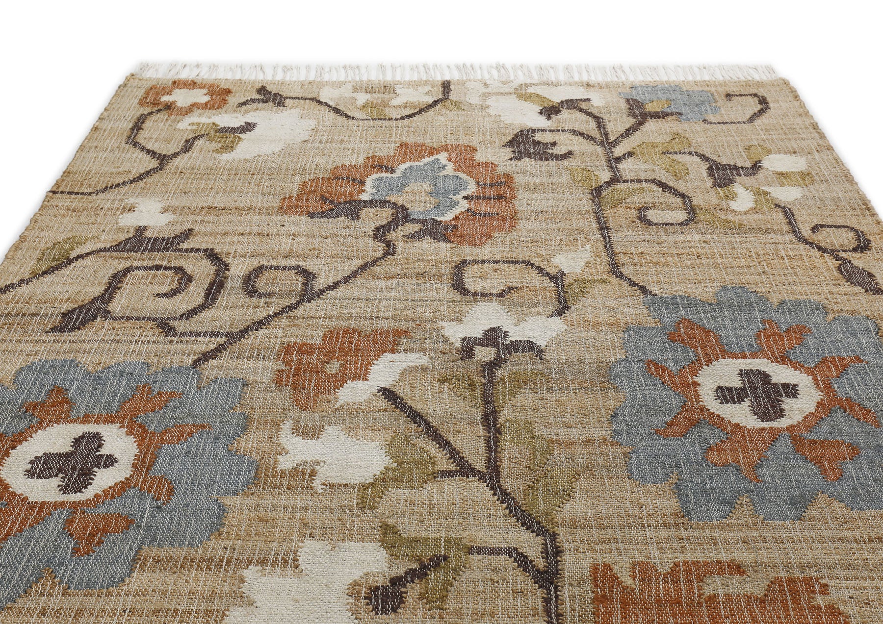 Multi Size Tan Brown Sage Color Hand Woven Kilim Jute Traditional Oriental Rug