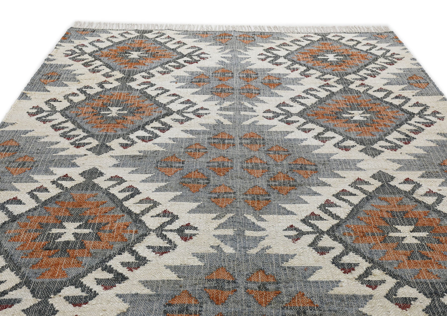 Multi Size Ivory Gray Slate Color Hand Woven Kilim Jute Southwestern Oriental Rug