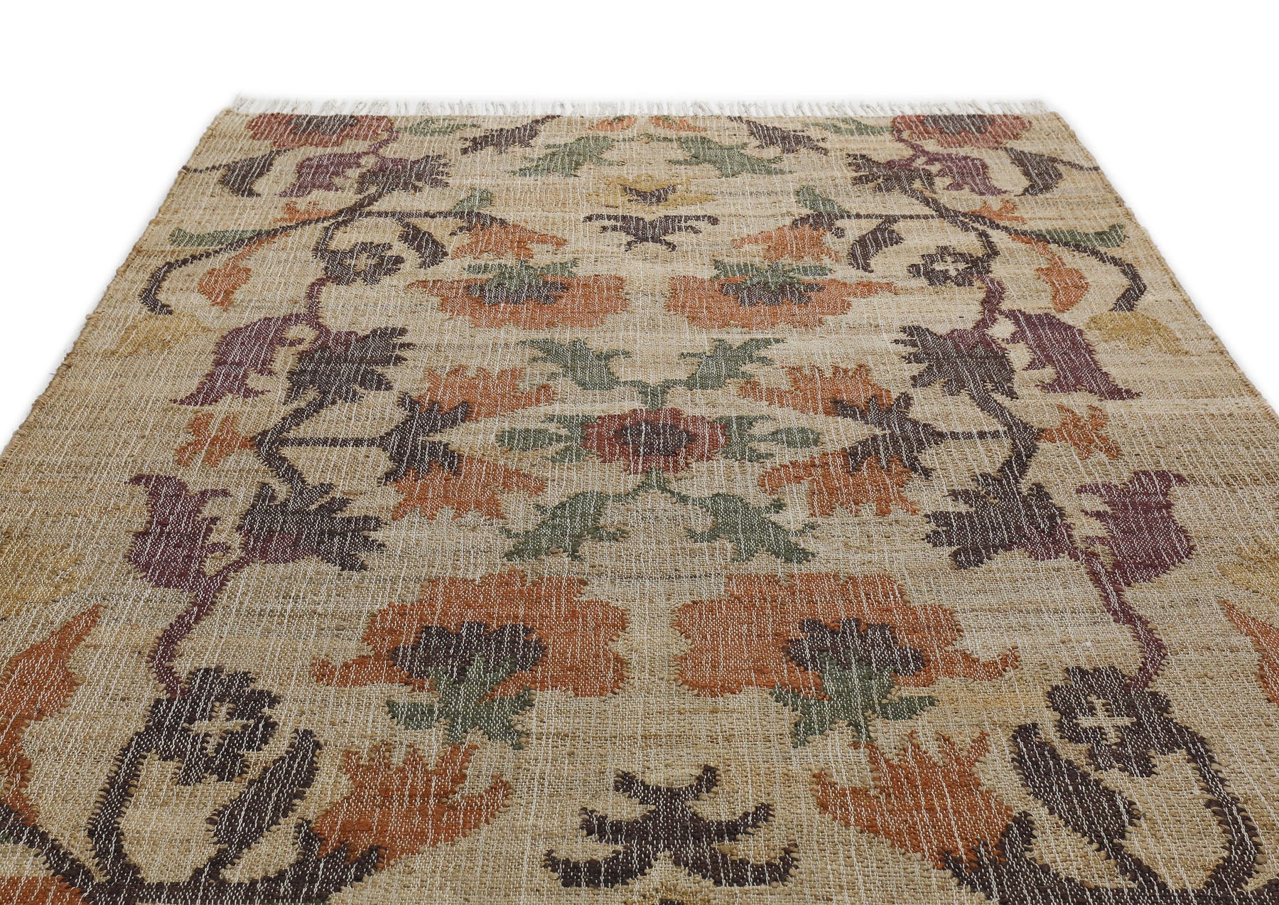Multi Size Beige Sage Peach Color Hand Woven Kilim Jute Traditional Oriental Rug