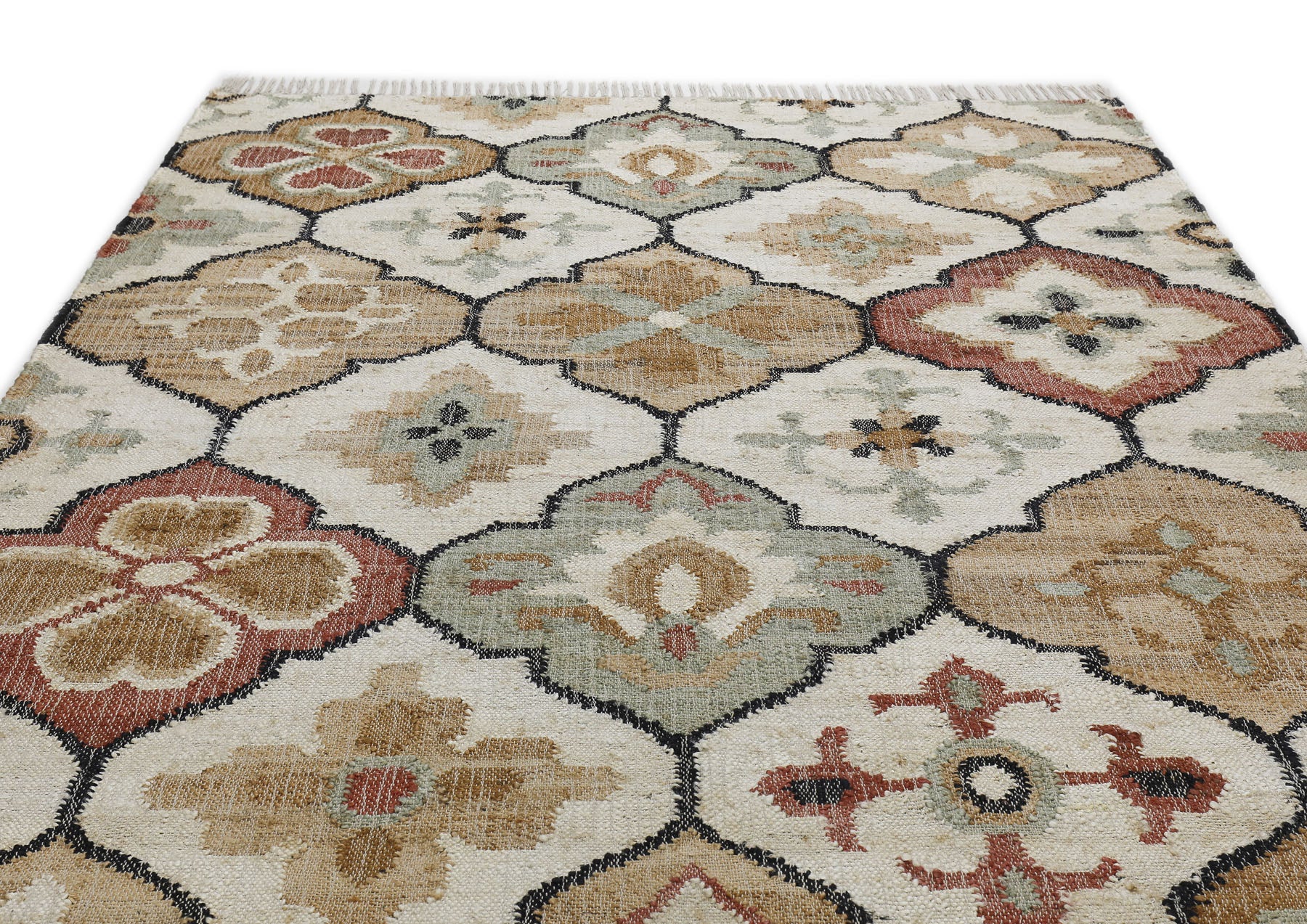 Multi Size Ivory Tan Brown Color Hand Woven Kilim Jute Traditional Oriental Rug