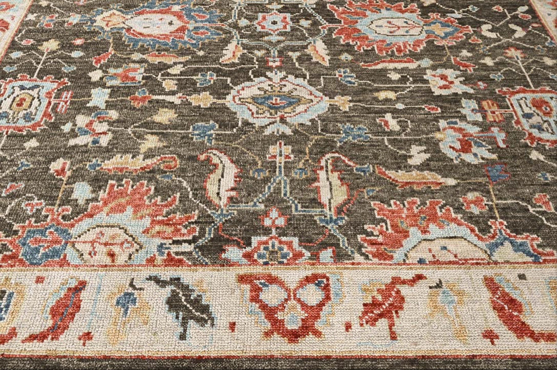 Brown, Beige 8'11''x11'10'' Oushak Arts and Crafts Hand Knotted Wool Oriental Area Rug
