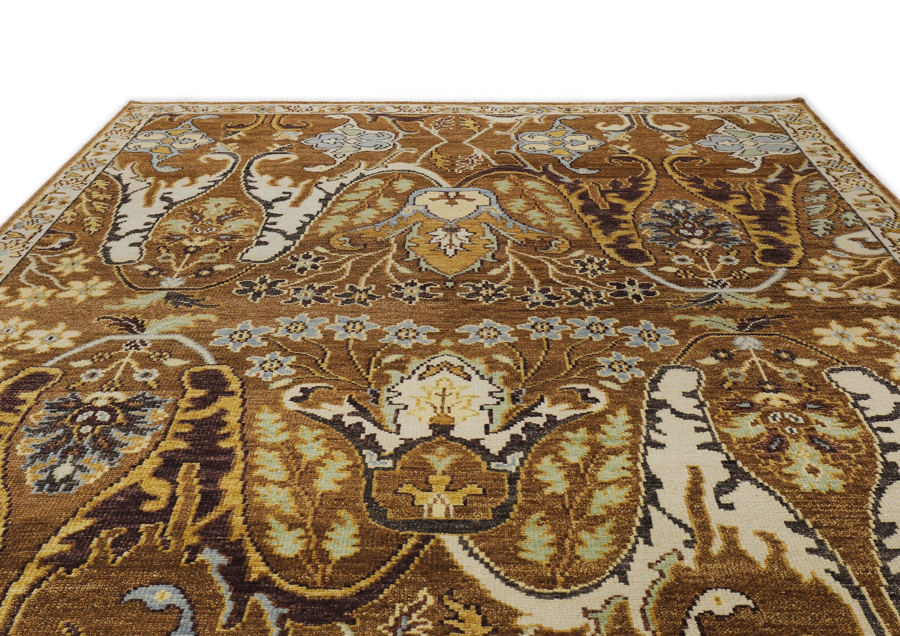 Mocha Ivory 9x12 Oushak Arts & Crafts Hand Knotted Wool Oriental Area Rug