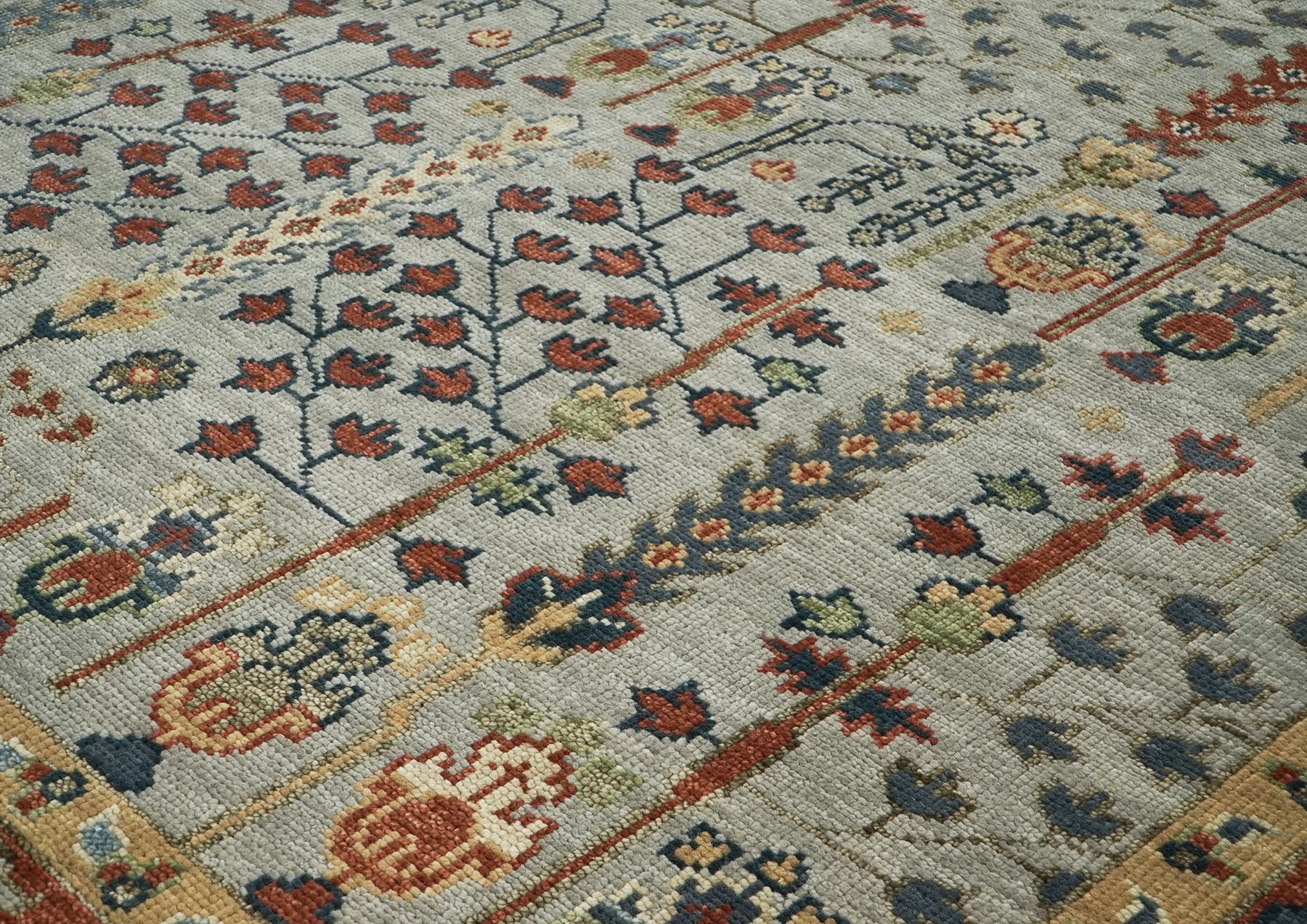 10x14 Slate, Rust, Blue Color Hand Knotted Oushak Wool Transitional Oriental Rug