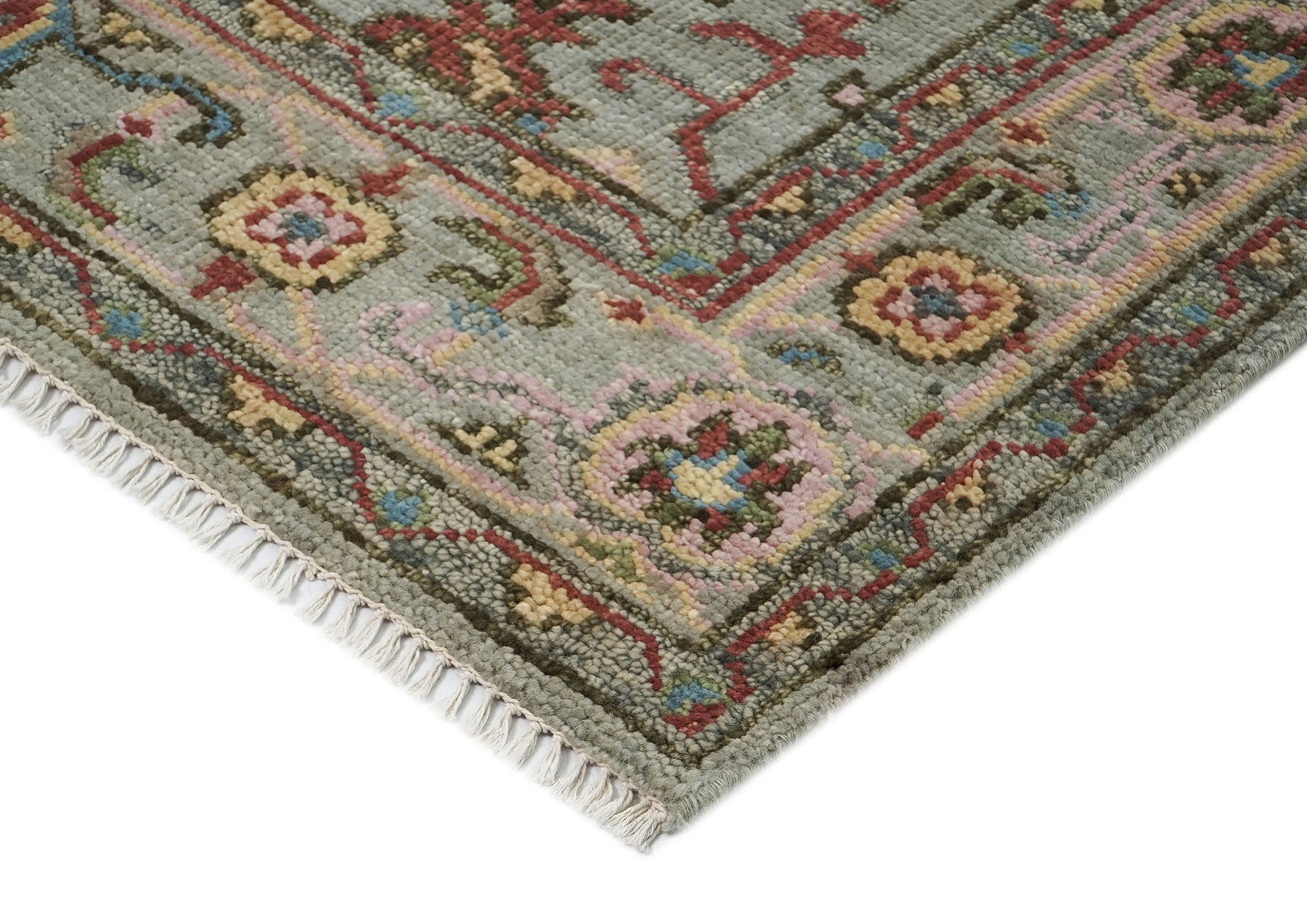 5x8 Moss, Gray, Rust Color Hand Knotted Oushak Wool Arts & Crafts Oriental Rug