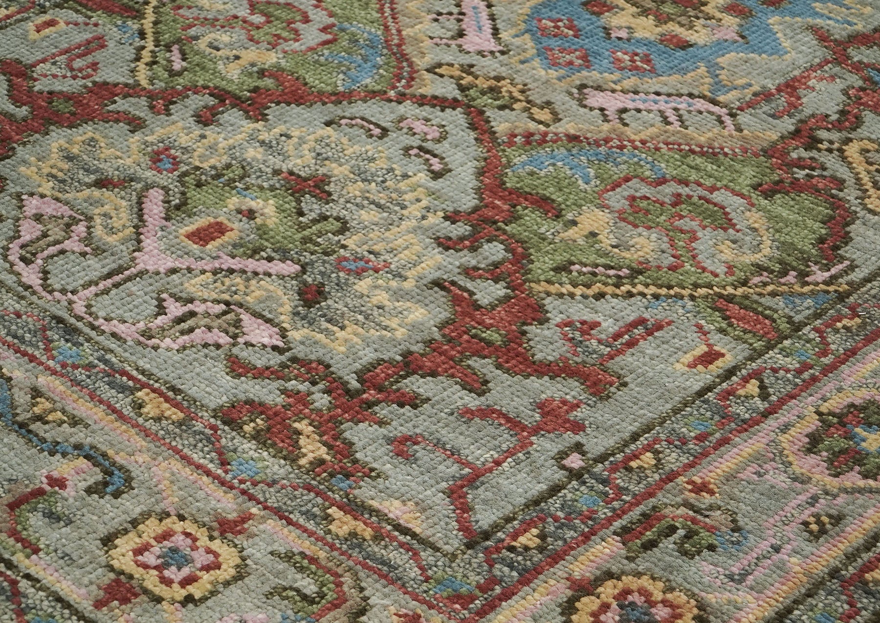 5x8 Moss, Gray, Rust Color Hand Knotted Oushak Wool Arts & Crafts Oriental Rug