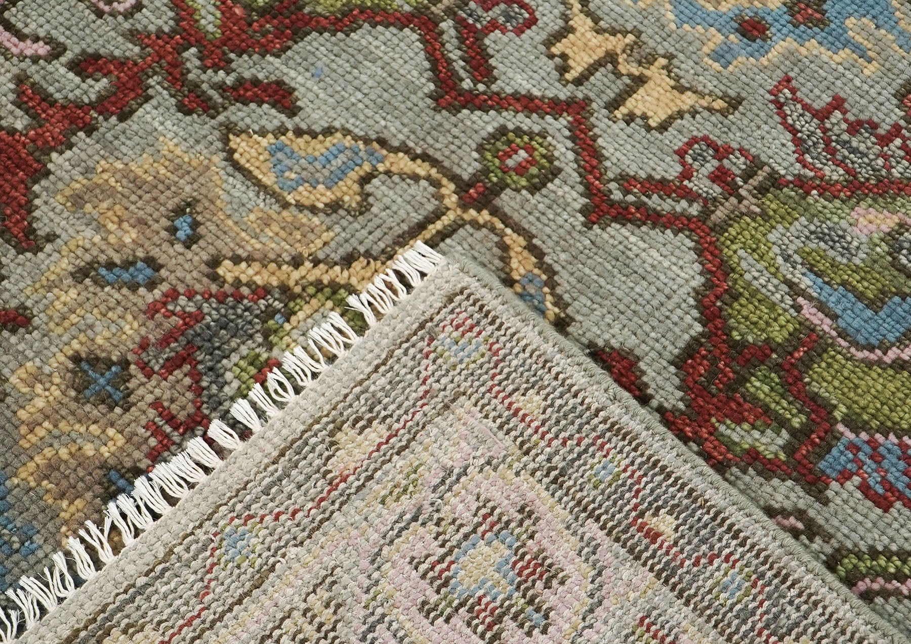 5x8 Moss, Gray, Rust Color Hand Knotted Oushak Wool Arts & Crafts Oriental Rug