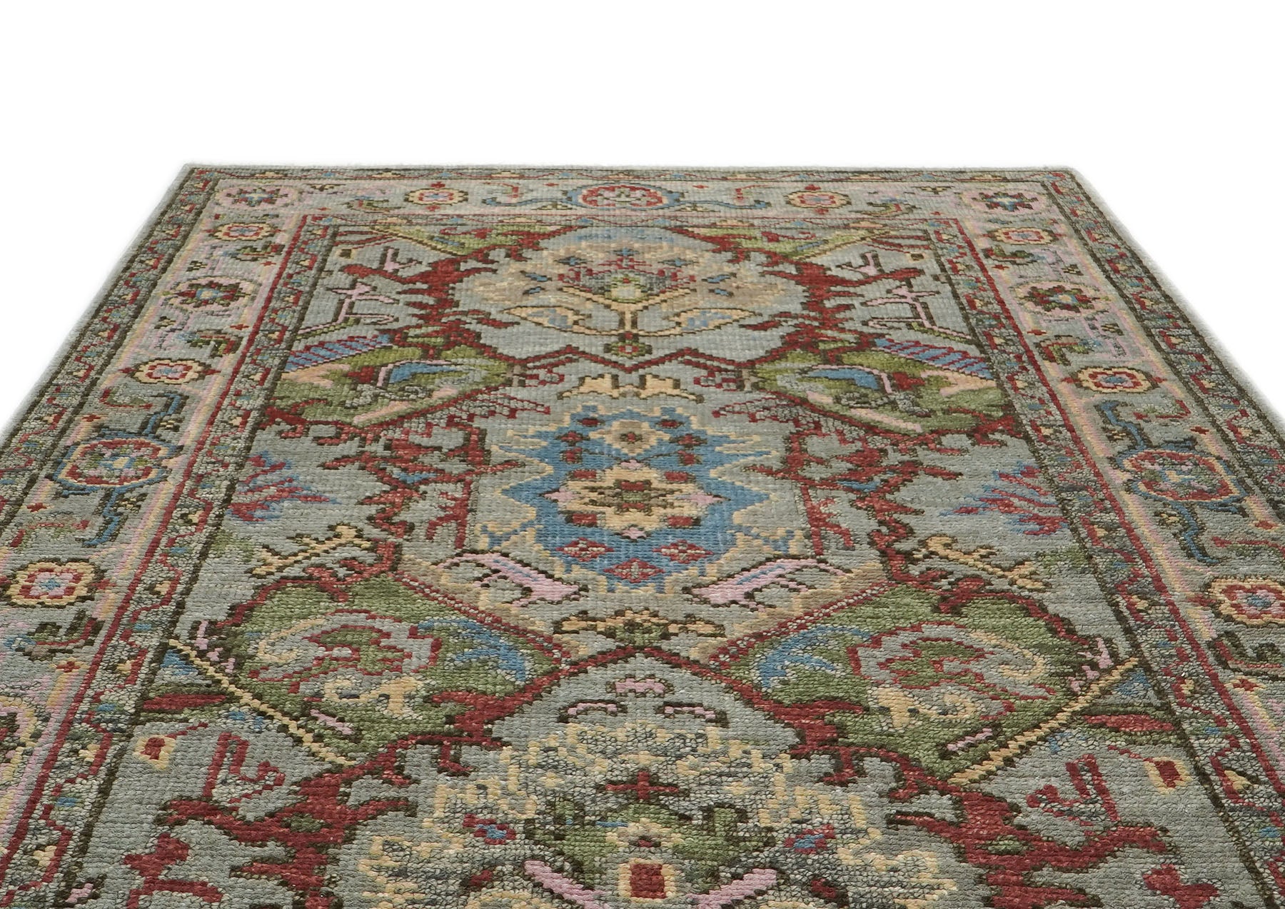 5x8 Moss, Gray, Rust Color Hand Knotted Oushak Wool Arts & Crafts Oriental Rug