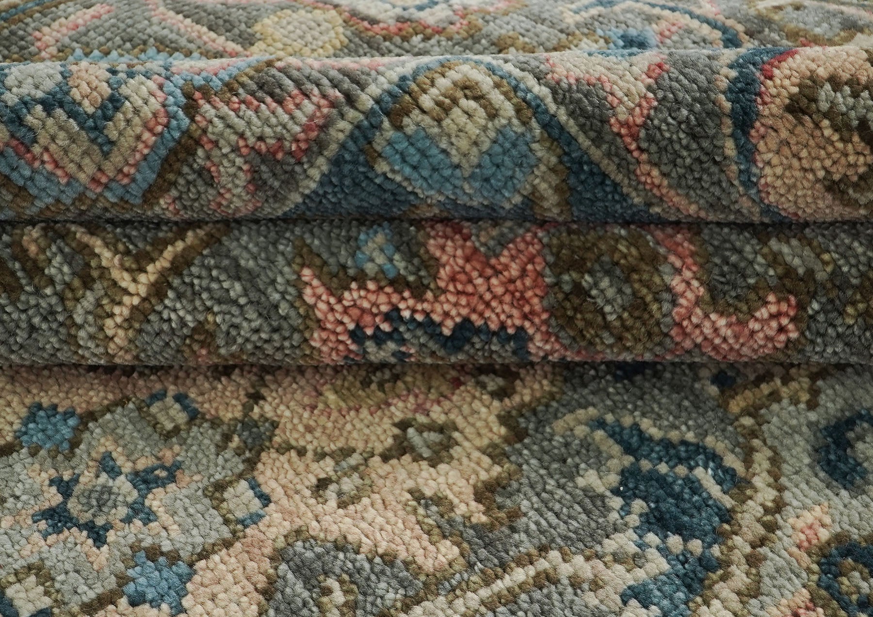 10x14 Gray, Blue, Beige Color Hand Knotted Oushak Wool Arts and Crafts Oriental Rug