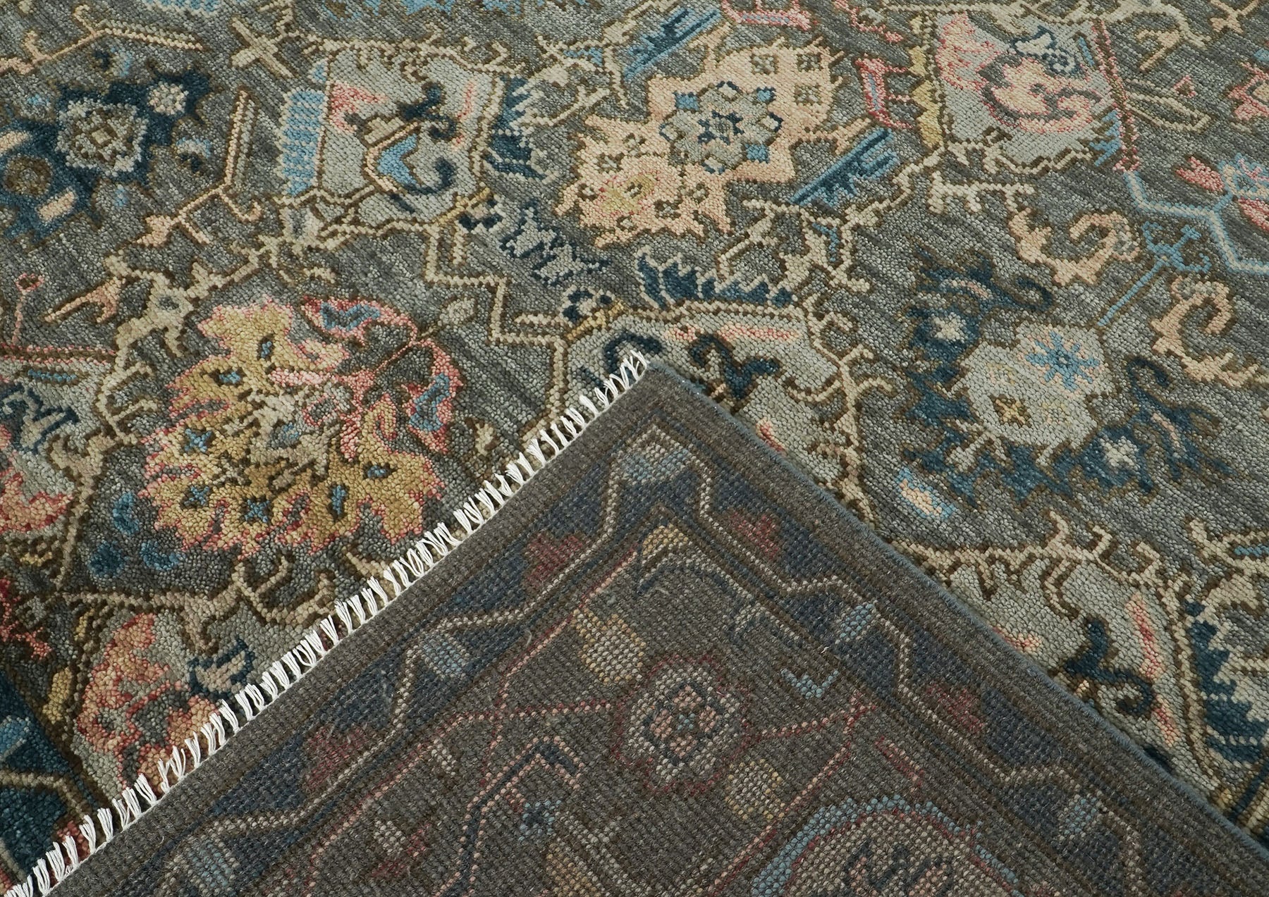 10x14 Gray, Blue, Beige Color Hand Knotted Oushak Wool Arts and Crafts Oriental Rug