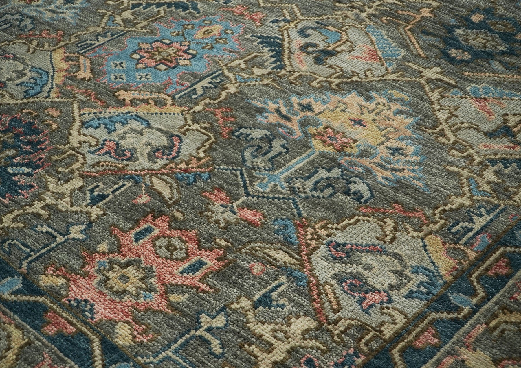 10x14 Gray, Blue, Beige Color Hand Knotted Oushak Wool Arts and Crafts Oriental Rug