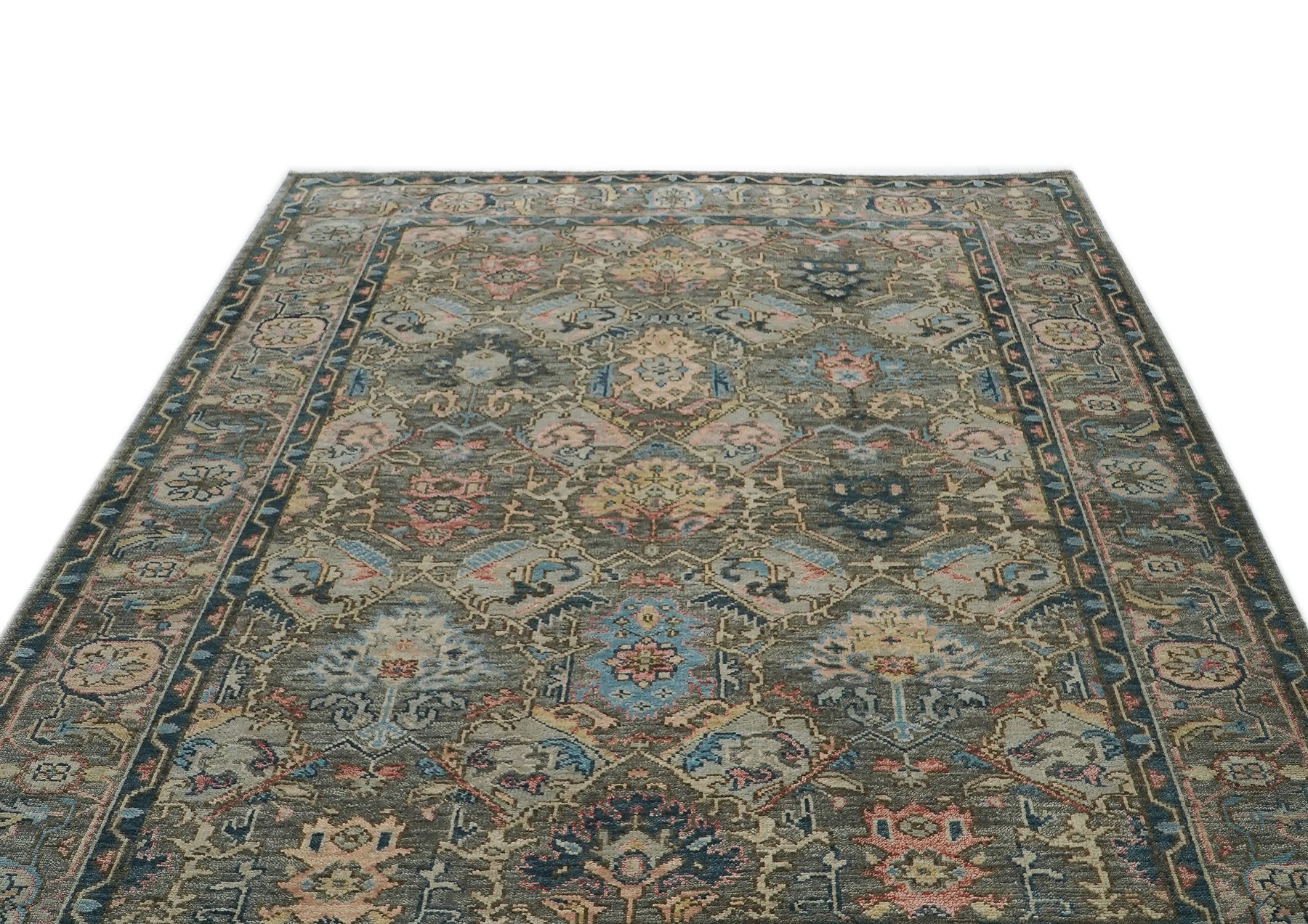 10x14 Gray, Blue, Beige Color Hand Knotted Oushak Wool Arts and Crafts Oriental Rug