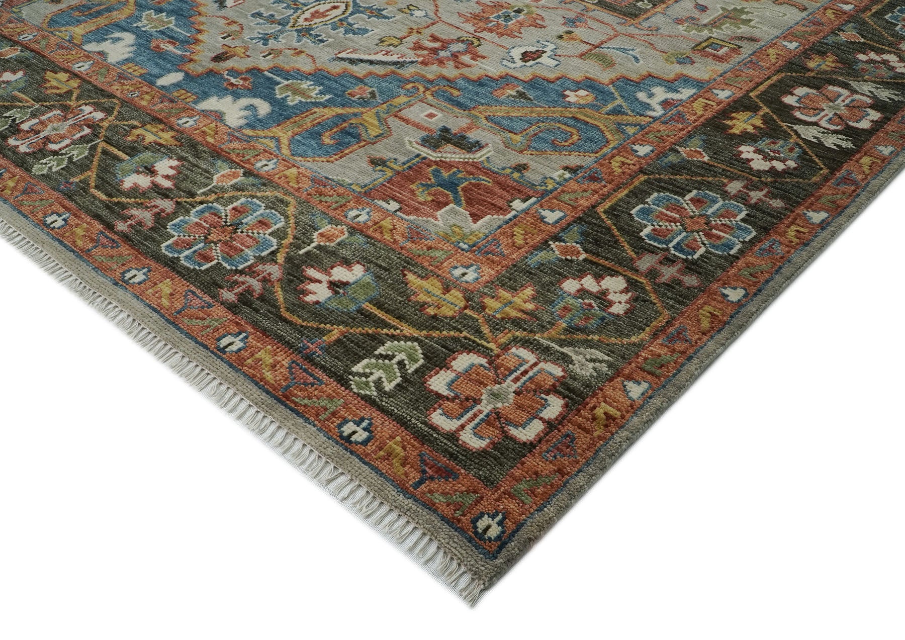 10x14 Gray, Green, Blue Color Hand Knotted Oushak Wool  Oriental Rug