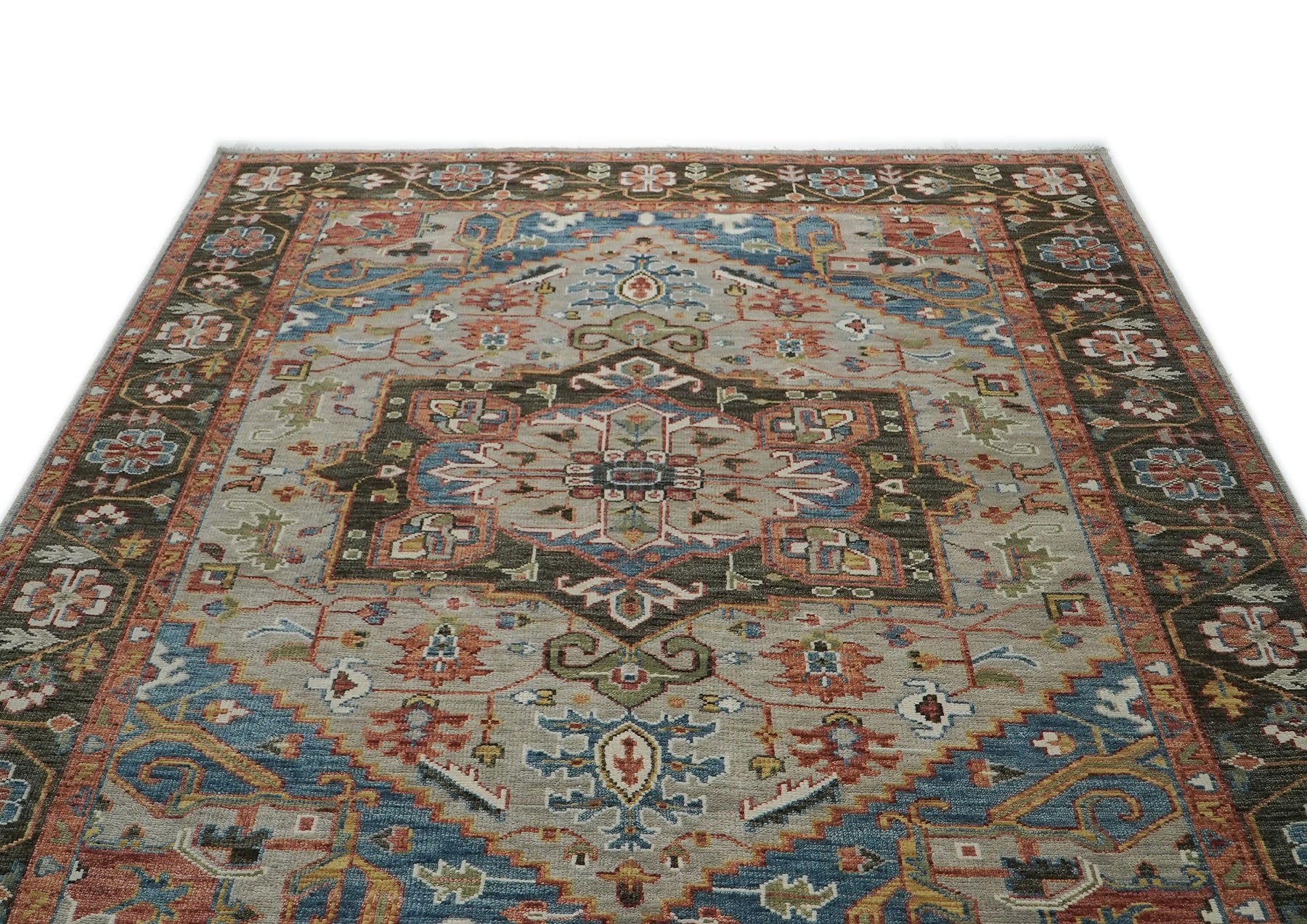 10x14 Gray, Green, Blue Color Hand Knotted Oushak Wool  Oriental Rug