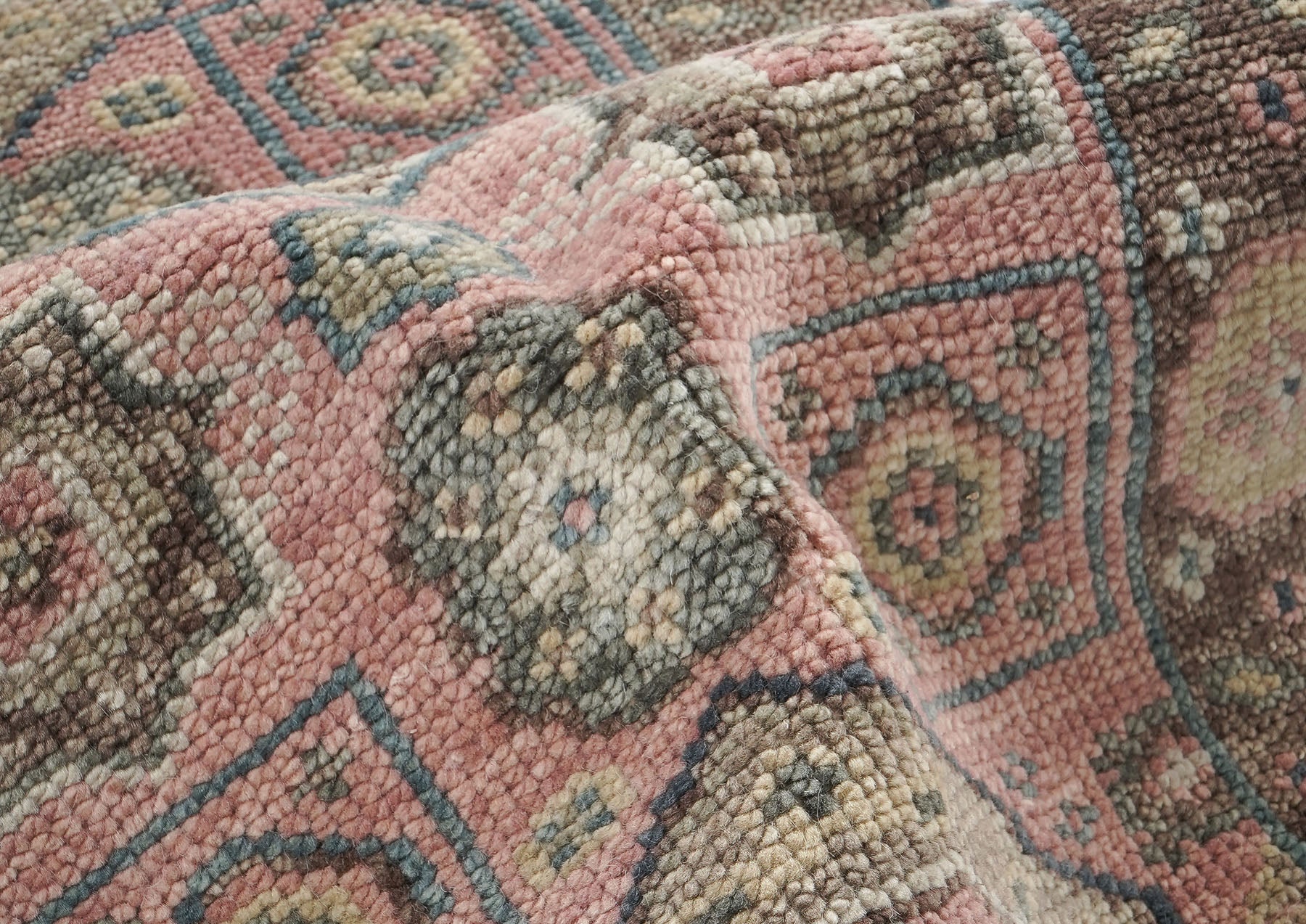 Runner Blush, Gray, Ivory Color Hand Knotted Oushak Wool Transitional Oriental Rug