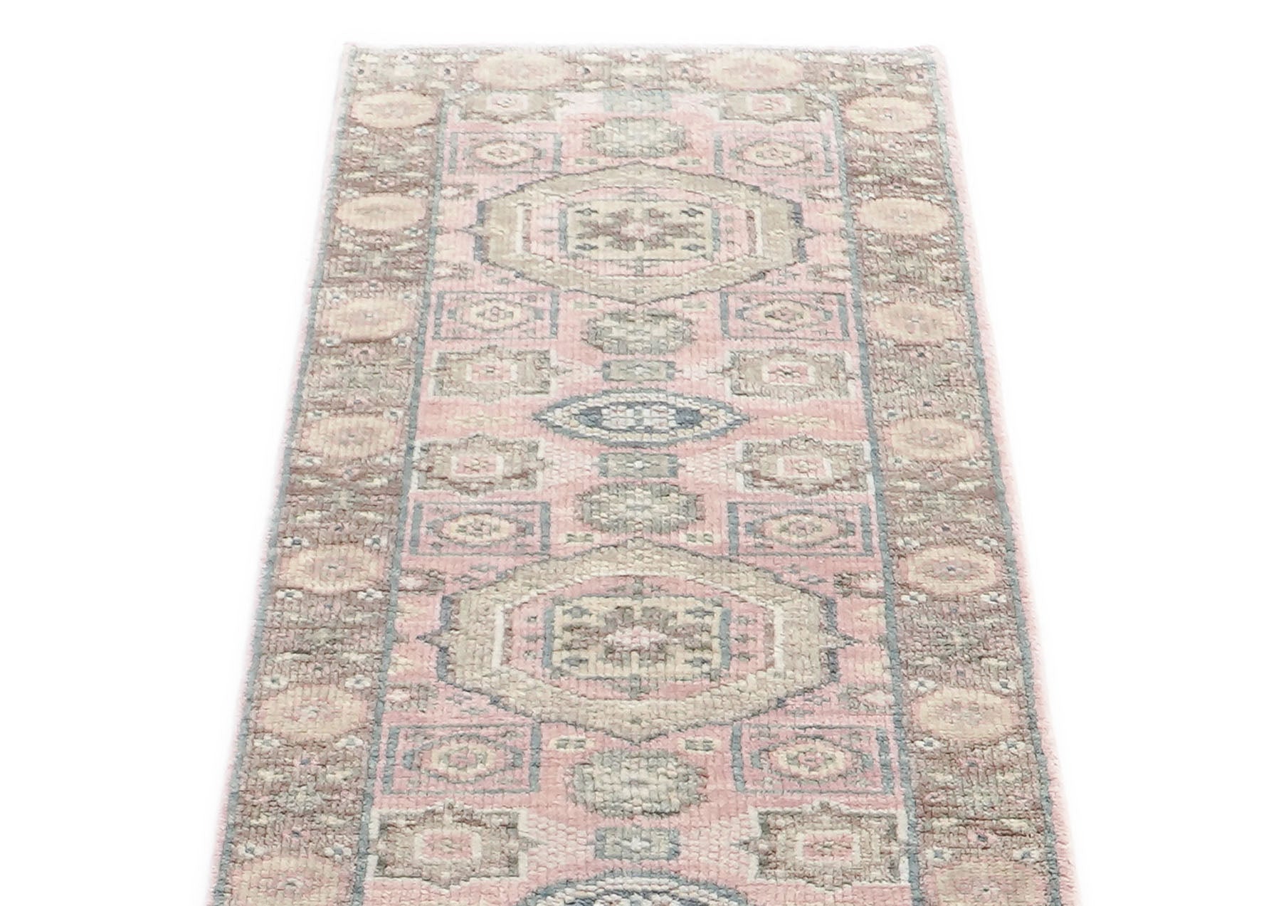Runner Blush, Gray, Ivory Color Hand Knotted Oushak Wool Transitional Oriental Rug