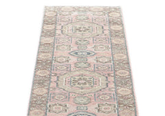 Runner Blush, Gray, Ivory Color Hand Knotted Oushak Wool Transitional Oriental Rug