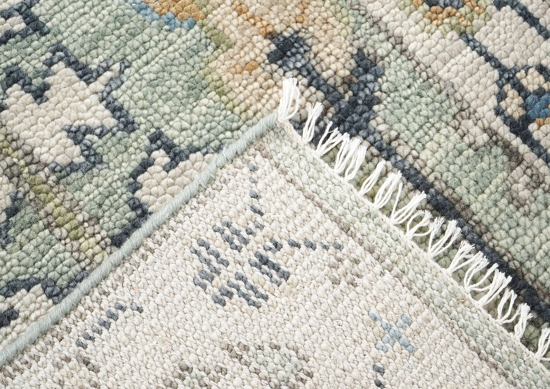 Runner Gray, Beige, Blue Color Hand Knotted Oushak Wool Transitional Oriental Rug
