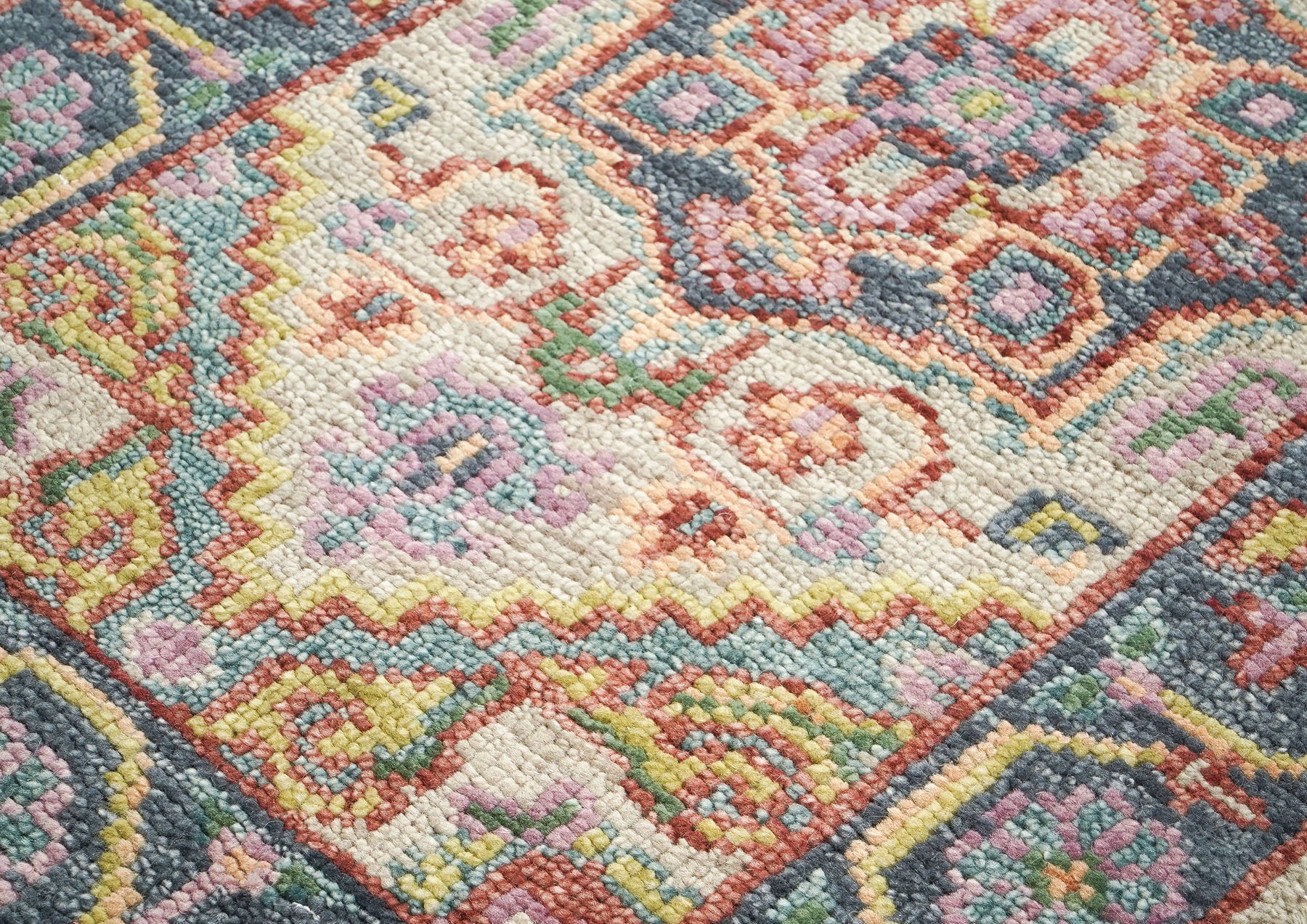 Runner Beige, Slate, Gold Color Hand Knotted Oushak Wool Traditional Oriental Rug