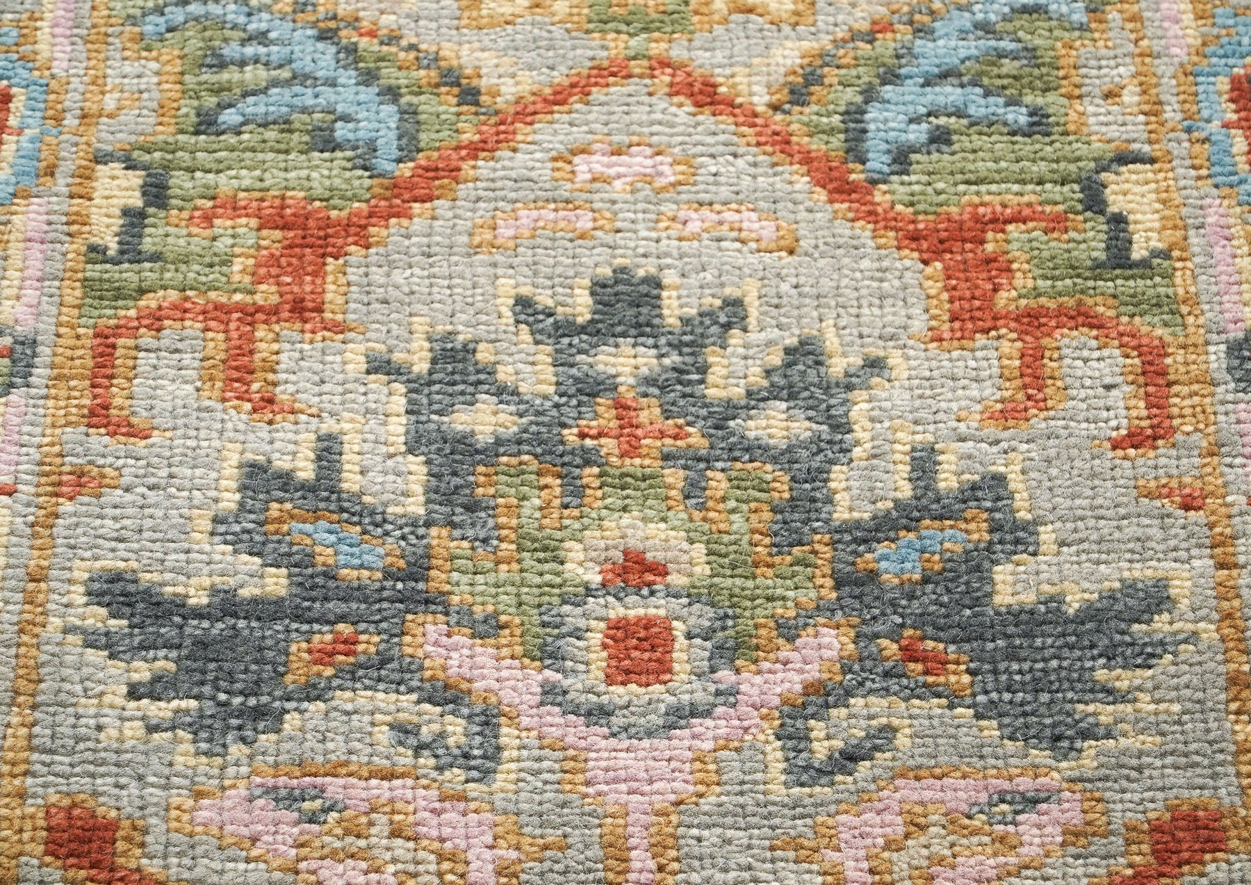 Runner Gray, Blush, Aqua Color Hand Knotted Oushak Wool Traditional Oriental Rug