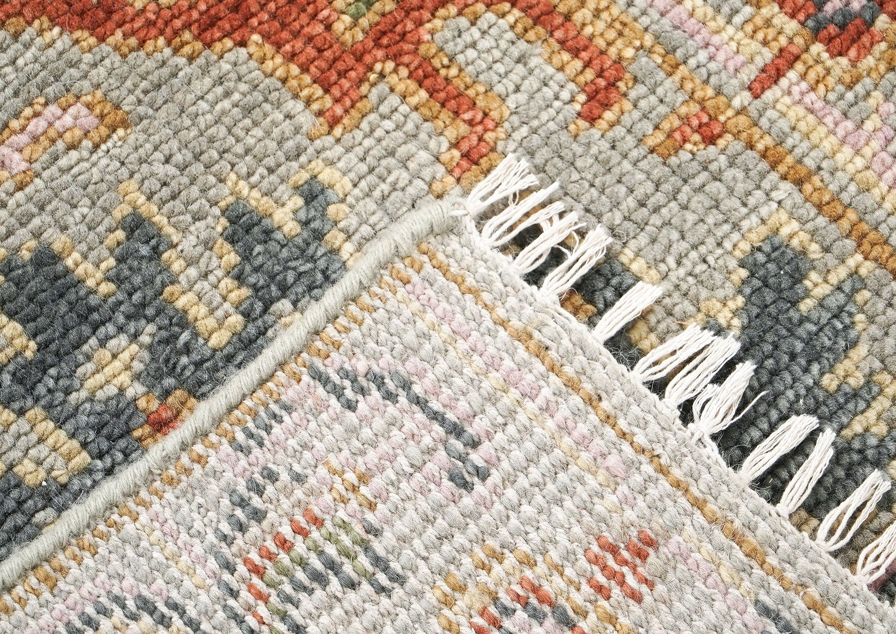 Runner Gray, Blush, Aqua Color Hand Knotted Oushak Wool Traditional Oriental Rug