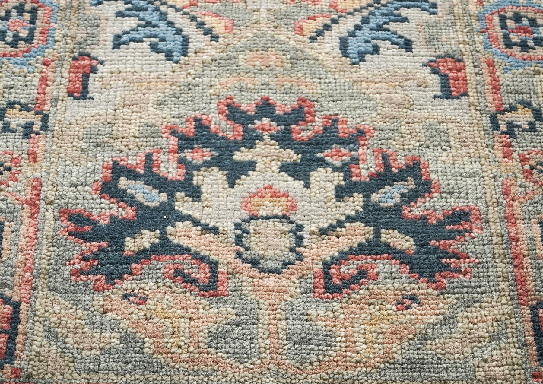 Runner Gray, Blush, Blue Color Hand Knotted Oushak Wool Arts & Crafts Oriental Rug