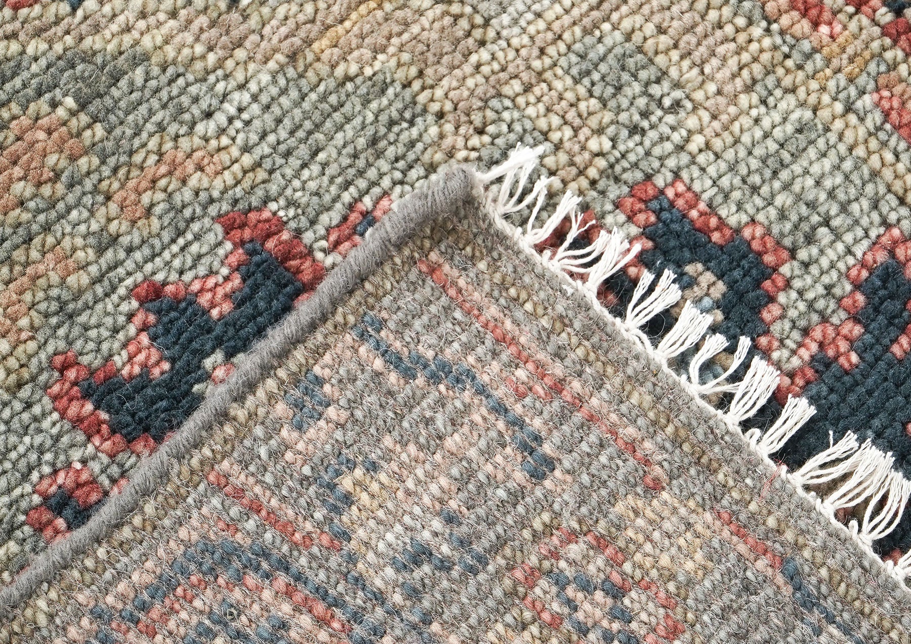 Runner Gray, Blush, Blue Color Hand Knotted Oushak Wool Arts & Crafts Oriental Rug