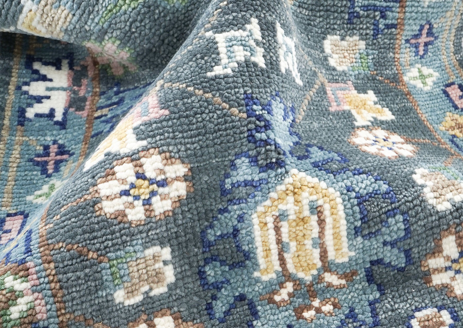 Runner Gray, Slate, Blue Color Hand Knotted Oushak Wool Arts & Crafts Oriental Rug