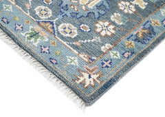 Runner Gray, Slate, Blue Color Hand Knotted Oushak Wool Arts & Crafts Oriental Rug