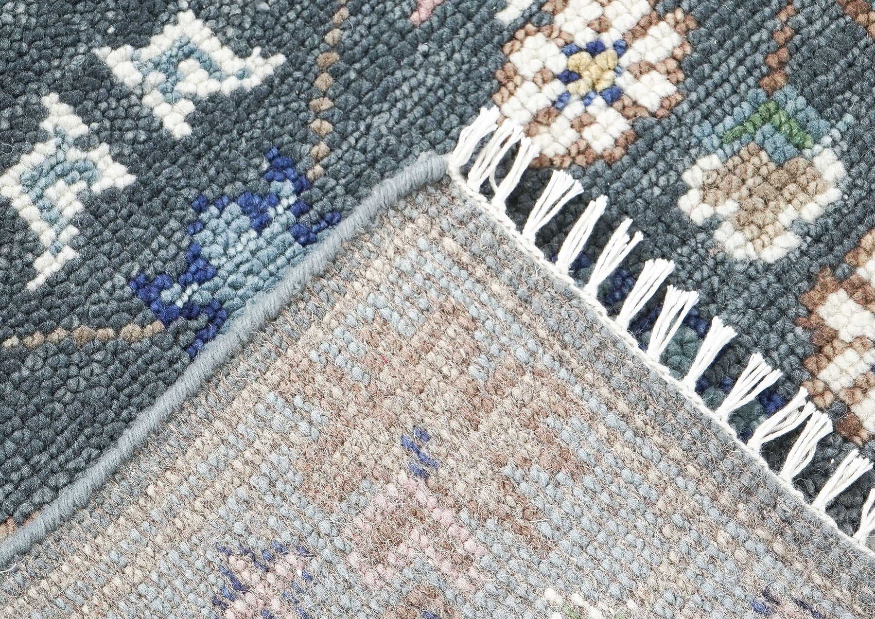 Runner Gray, Slate, Blue Color Hand Knotted Oushak Wool Arts & Crafts Oriental Rug