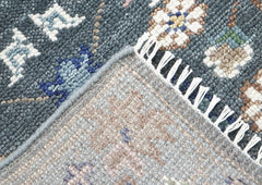 Runner Gray, Slate, Blue Color Hand Knotted Oushak Wool Arts & Crafts Oriental Rug