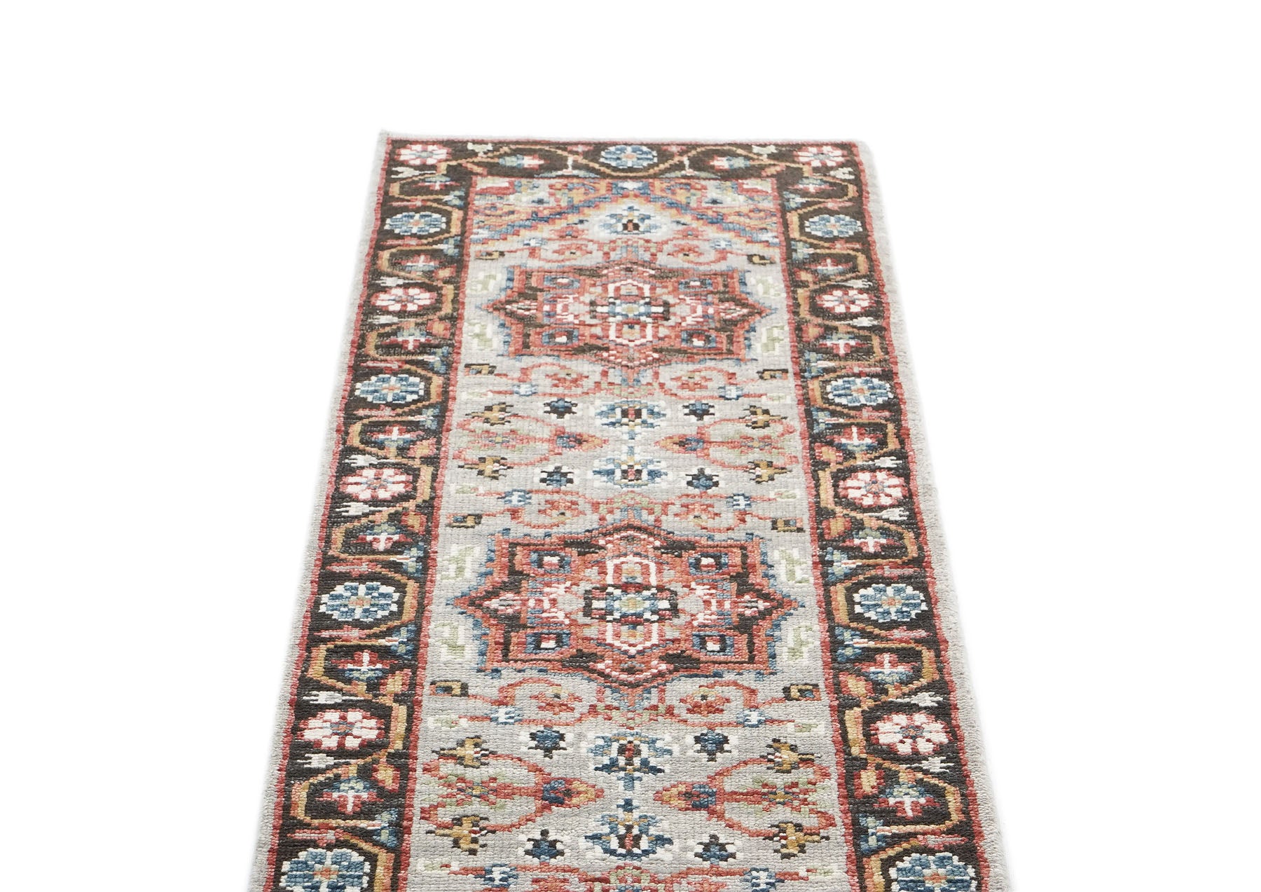 Runner Gray, Rust, Ivory Color Hand Knotted Oushak Wool Traditional Oriental Rug
