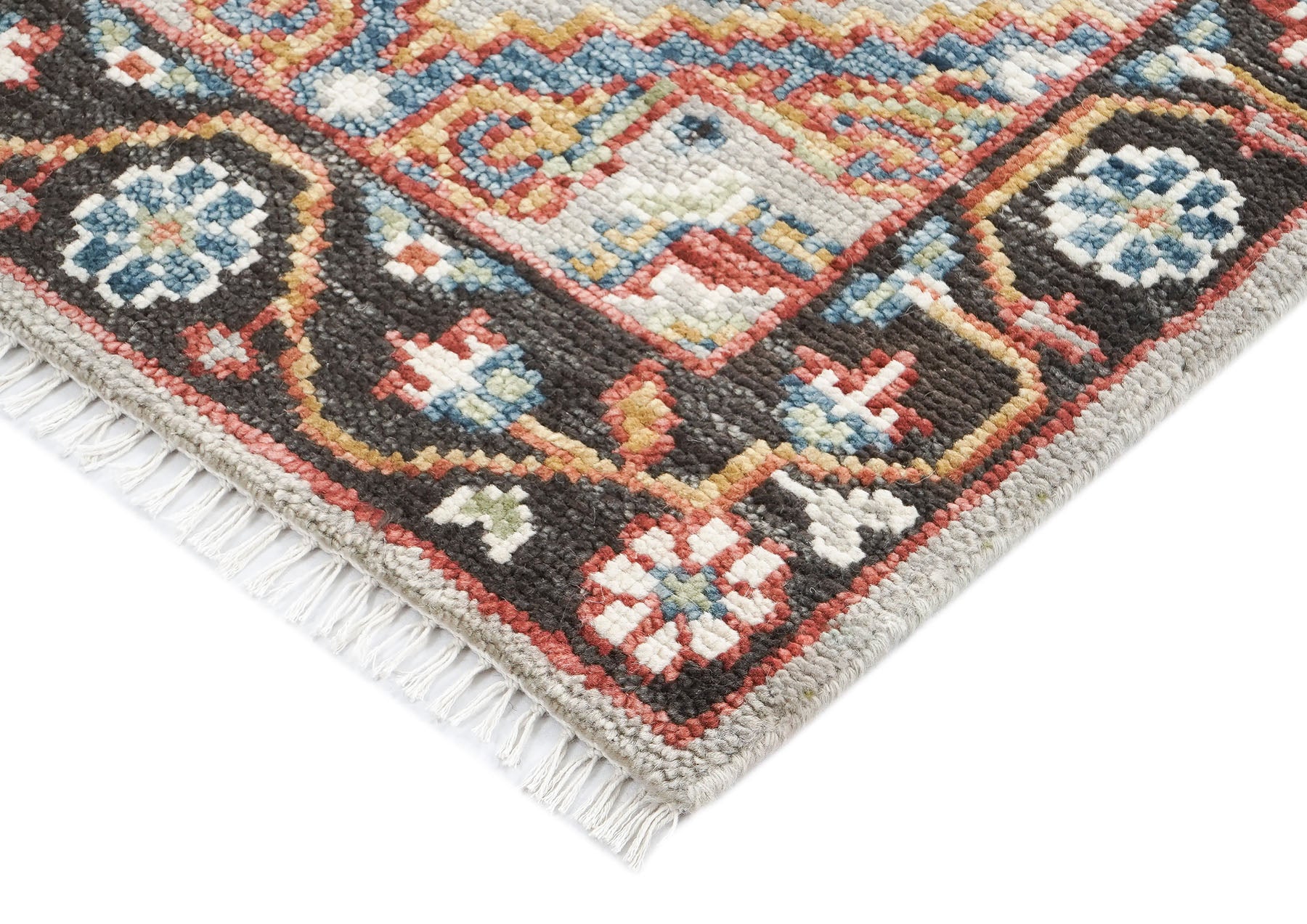 Runner Gray, Rust, Ivory Color Hand Knotted Oushak Wool Traditional Oriental Rug