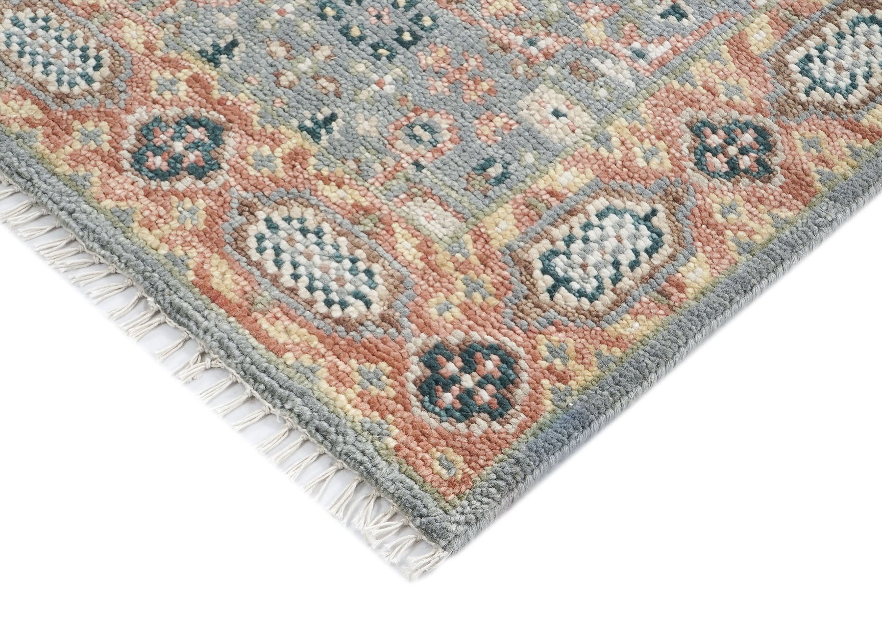 Runner Gray, Blush, Tan Color Hand Knotted Oushak Wool Traditional Oriental Rug