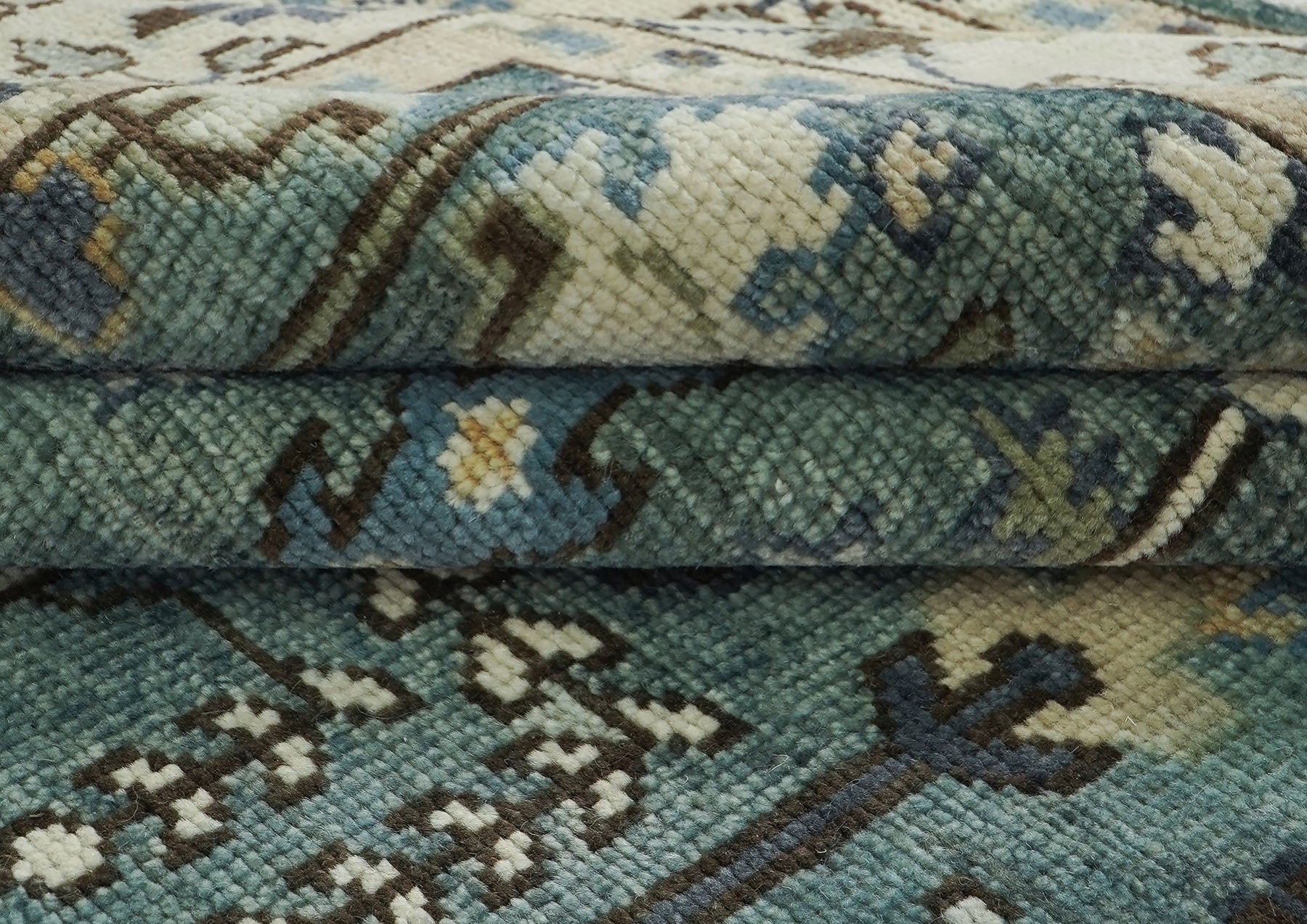 10x14 Seledon, Beige, Brown Color Hand Knotted Oushak Wool Transitional Oriental Rug