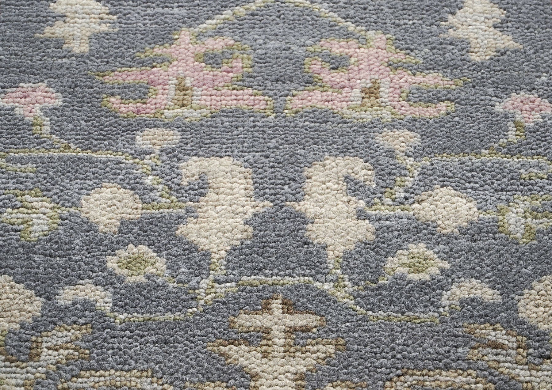 Runner Slate, Gray, Sage Color Hand Knotted Oushak Wool Transitional Oriental Rug