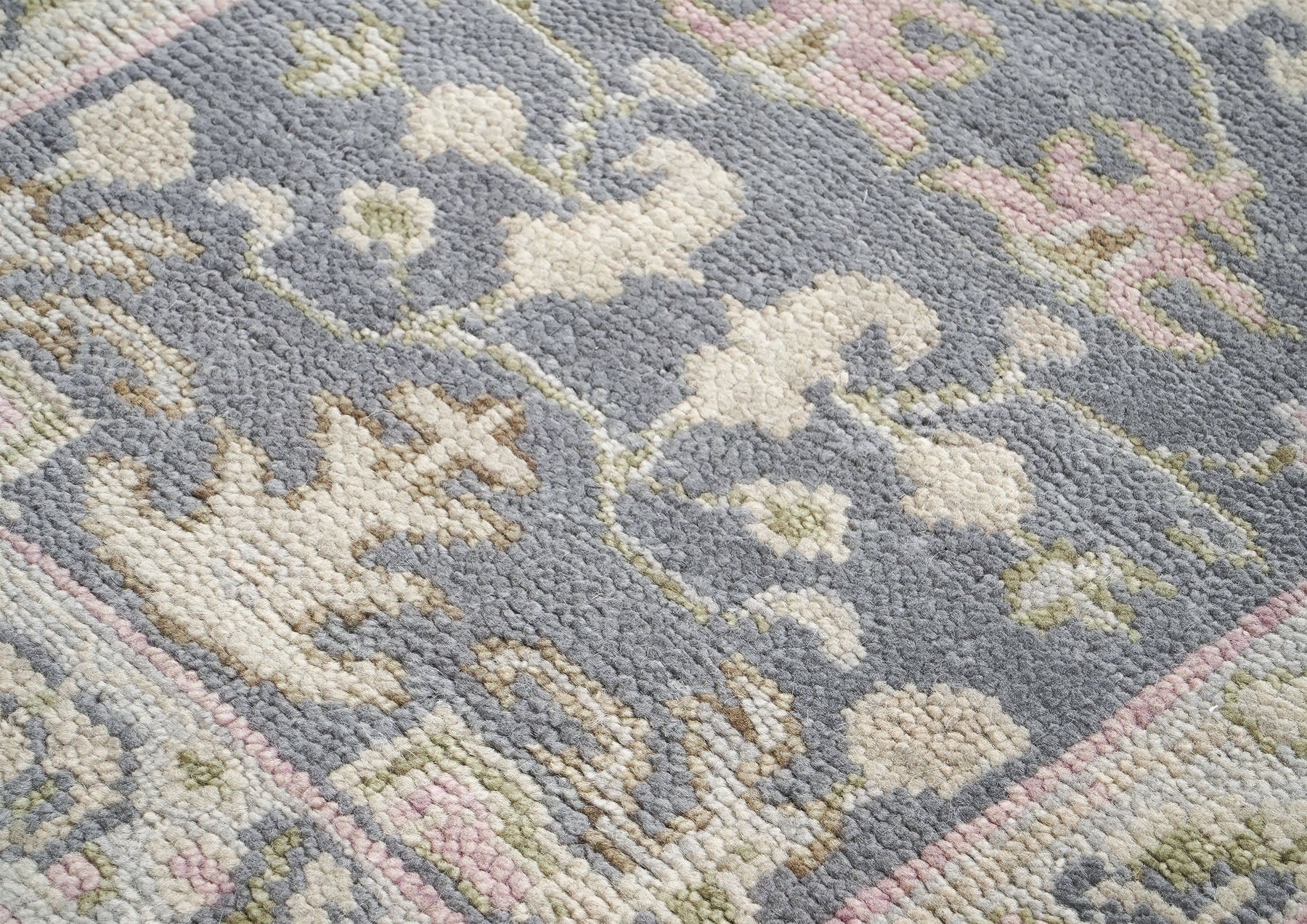 Runner Slate, Gray, Sage Color Hand Knotted Oushak Wool Transitional Oriental Rug