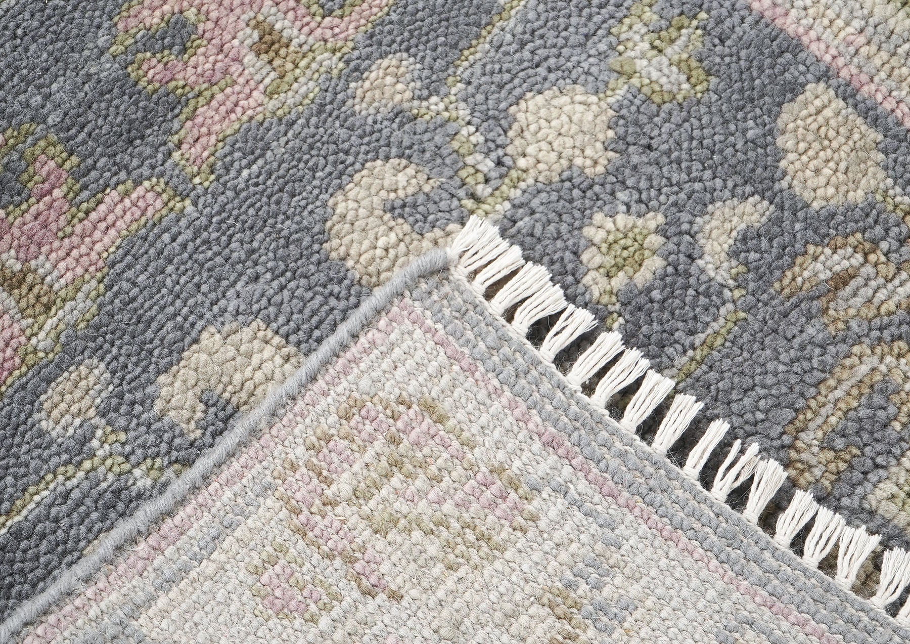 Runner Slate, Gray, Sage Color Hand Knotted Oushak Wool Transitional Oriental Rug