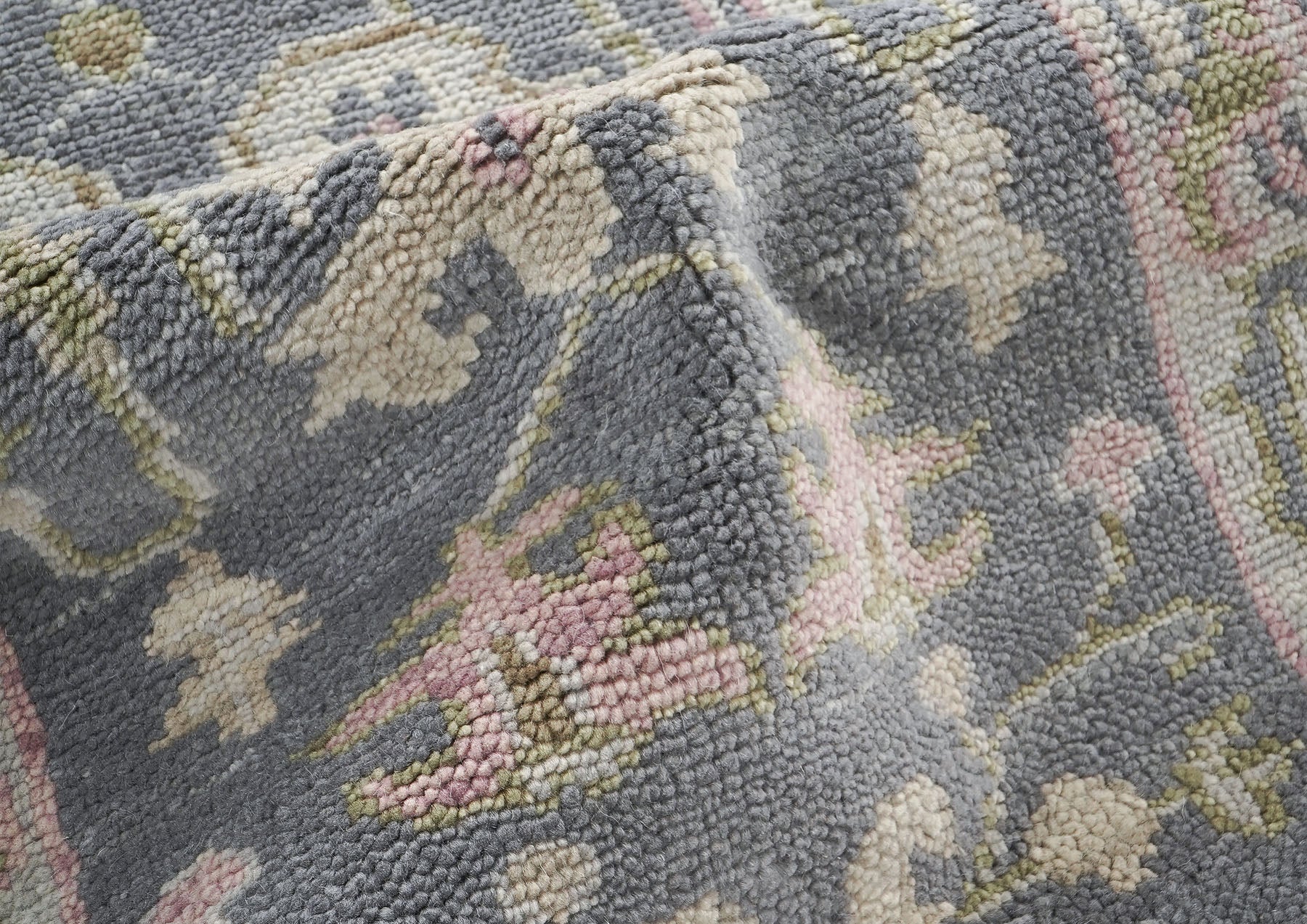 Runner Slate, Gray, Sage Color Hand Knotted Oushak Wool Transitional Oriental Rug