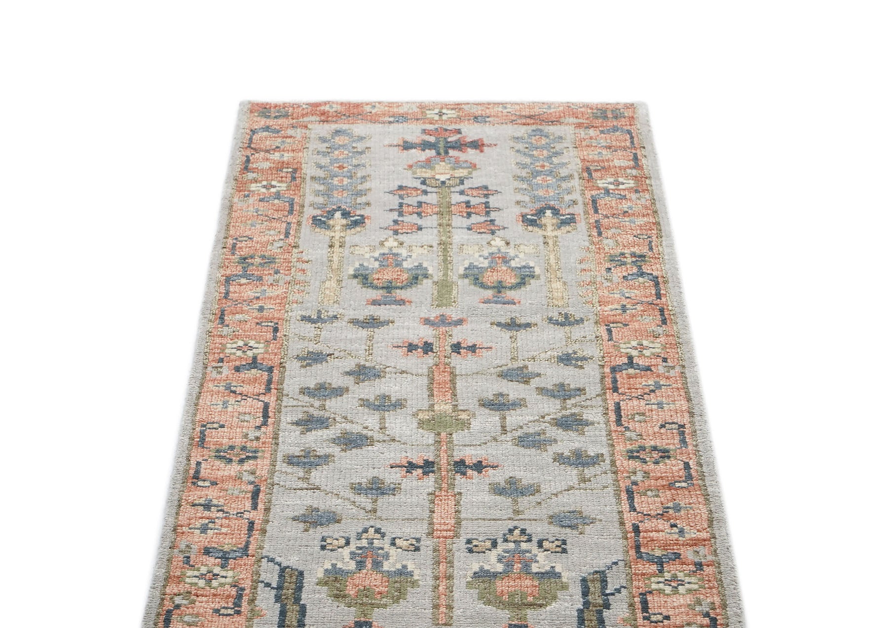 Runner Gray, Blush, Slate Color Hand Knotted Oushak Wool Transitional Oriental Rug