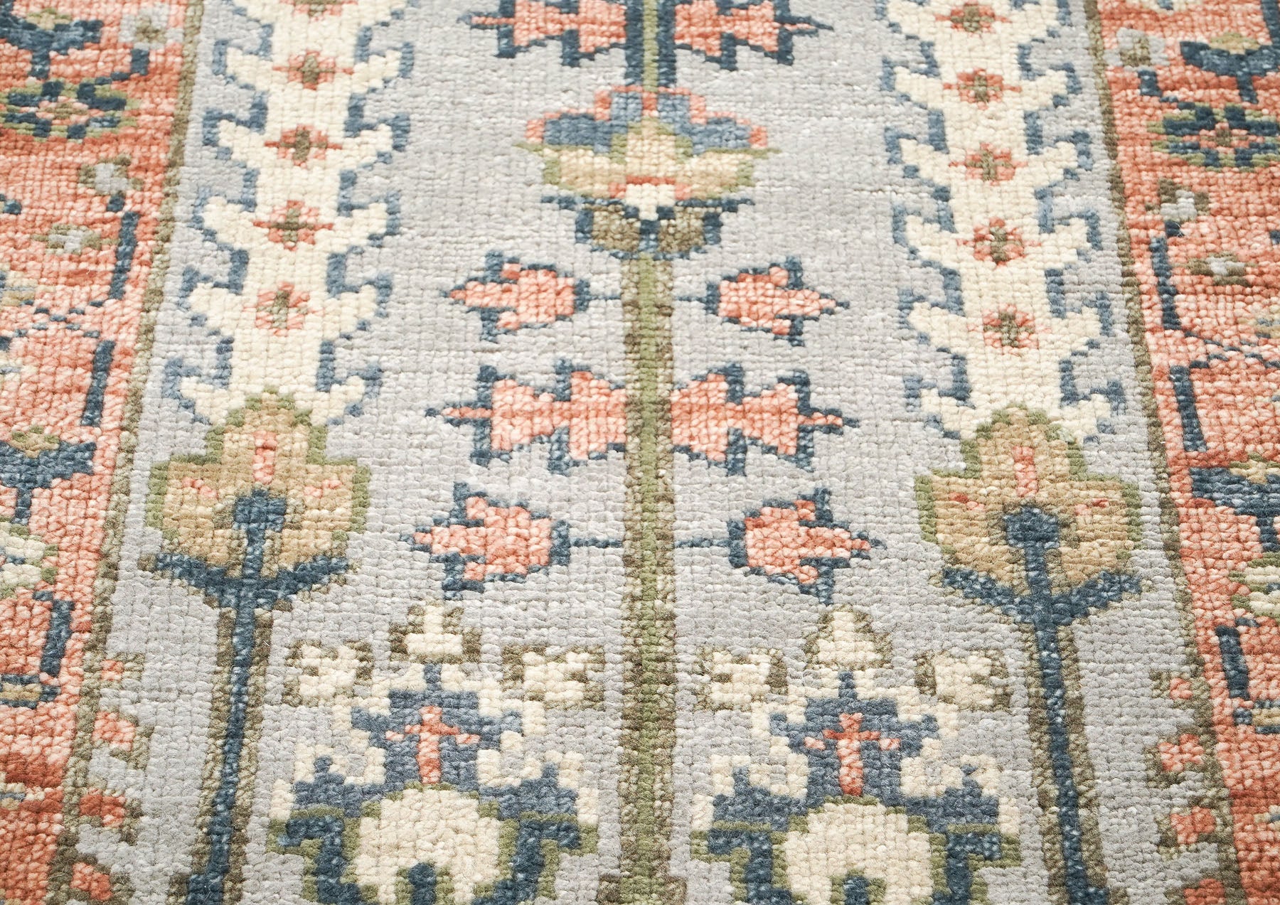 Runner Gray, Blush, Slate Color Hand Knotted Oushak Wool Transitional Oriental Rug