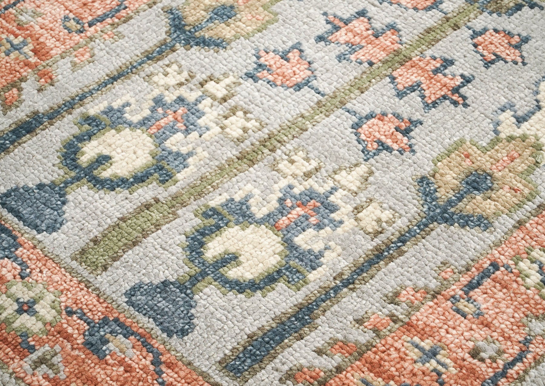 Runner Gray, Blush, Slate Color Hand Knotted Oushak Wool Transitional Oriental Rug