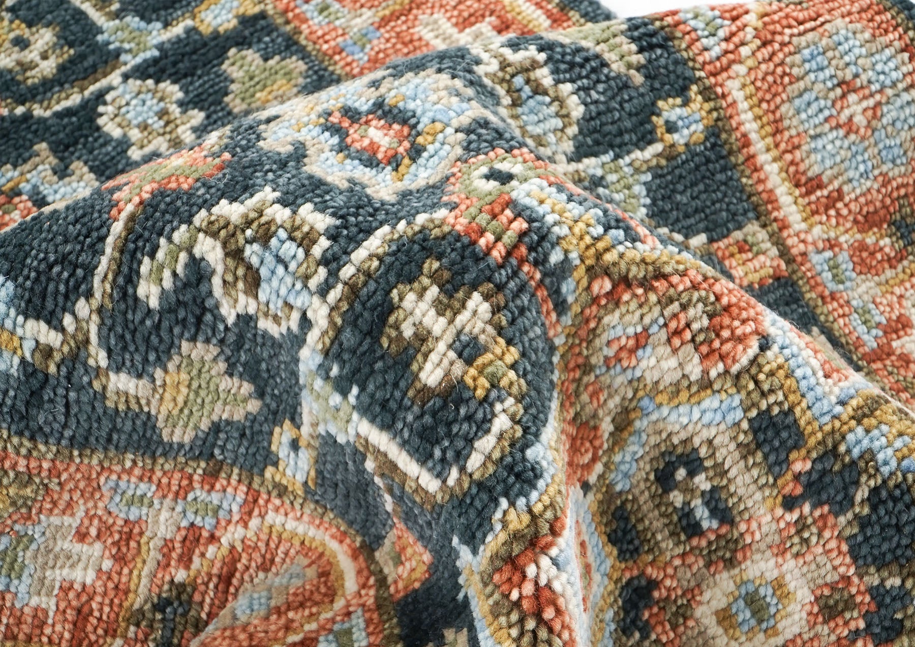 Runner Slate, Blush, Sage Color Hand Knotted Oushak Wool Traditional Oriental Rug