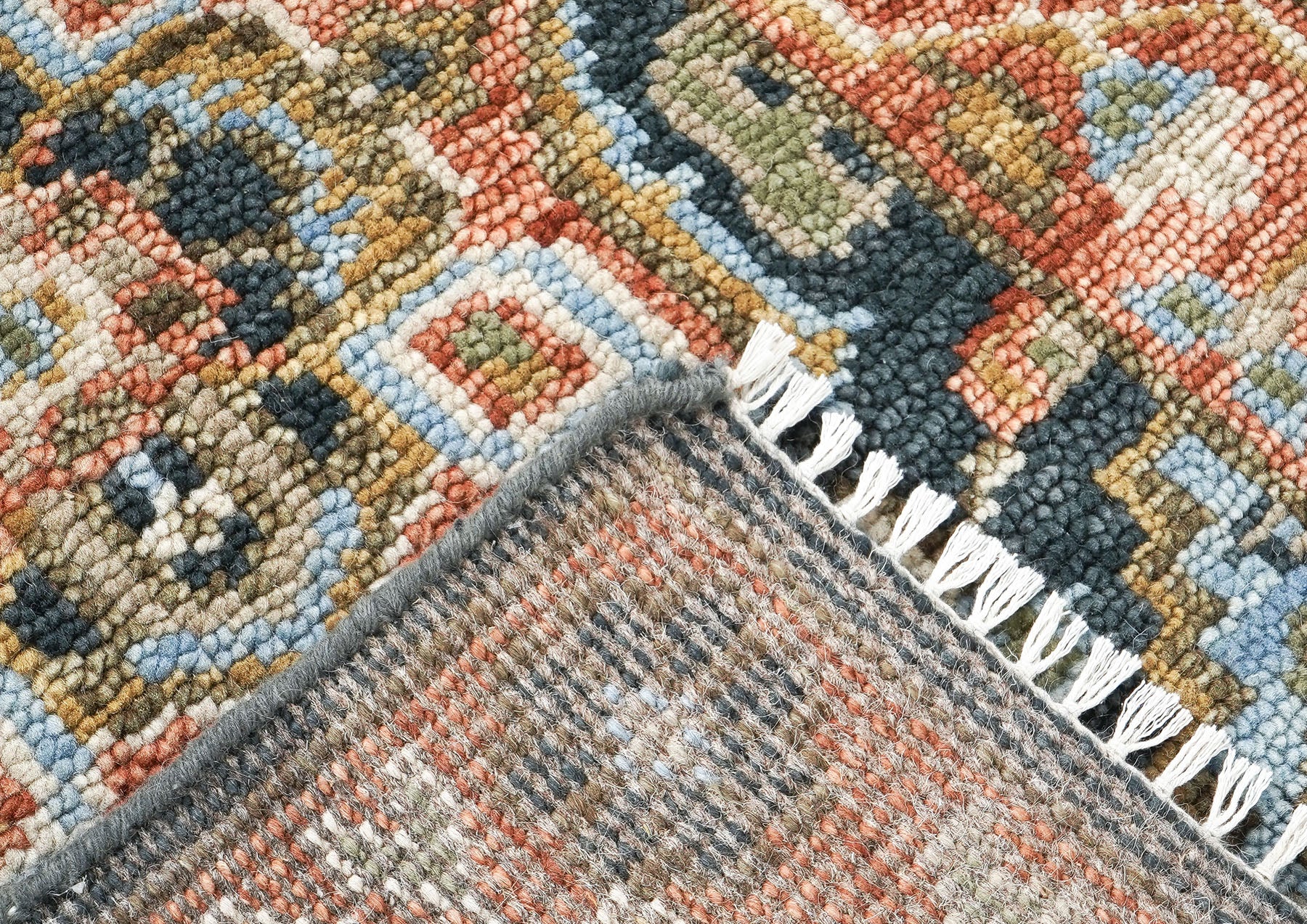 Runner Slate, Blush, Sage Color Hand Knotted Oushak Wool Traditional Oriental Rug