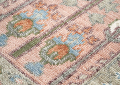 Runner Blush, Gray, Blue Color Hand Knotted Oushak Wool Transitional Oriental Rug