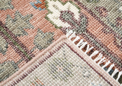 Runner Blush, Gray, Blue Color Hand Knotted Oushak Wool Transitional Oriental Rug