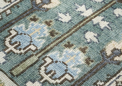 Runner Celadon, Ivory, Gray Color Hand Knotted Oushak Wool Transitional Oriental Rug